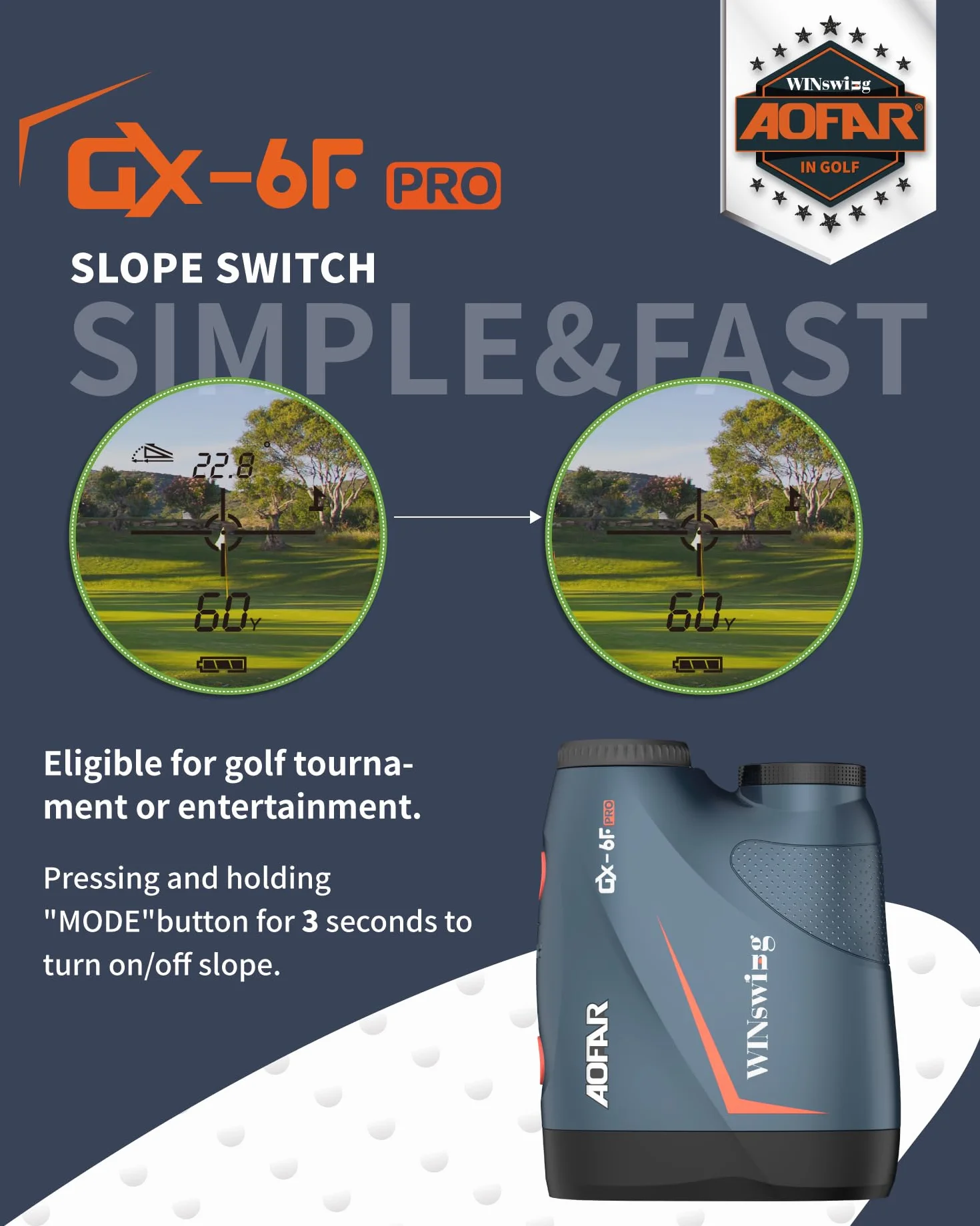 AOFAR GX-6F PRO Telemetro golf con Pendenza, 600Y, Telemetro a Scansione Continua, Blocco Bandiera Con Vibrazione Pulsata Per Le Competizioni, Lettura Di 0,2 Secondi, Versione Aggiornata