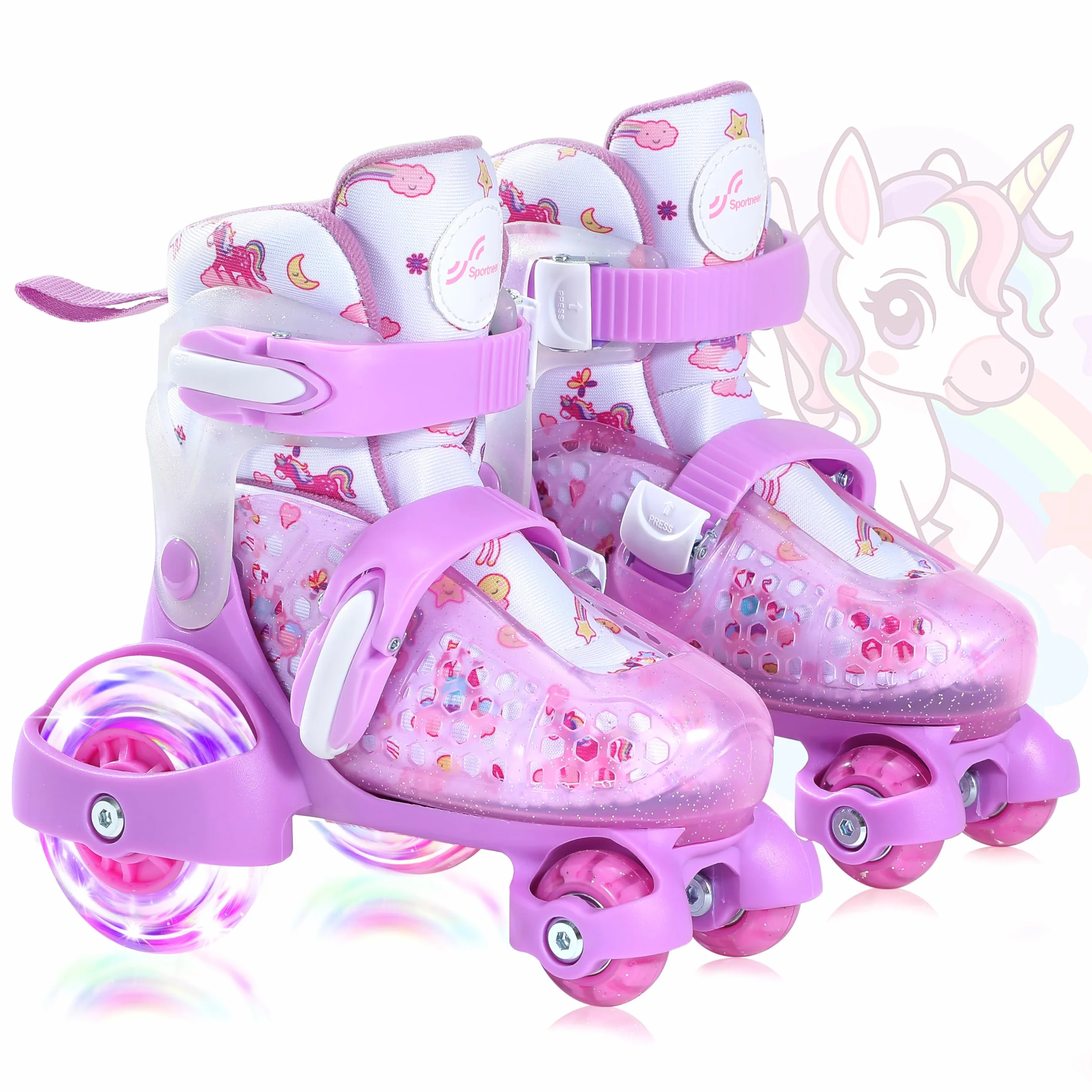 Pattini a Rotelle Per Bambina Con 4 Misure Regolabili, EU 24-31 Ruote Illuminate Per Principianti Weihnachts und Geburtstags Geschenke