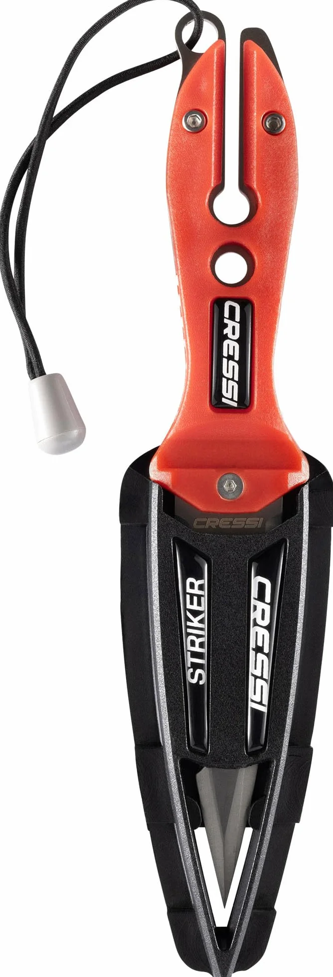 Cressi Striker Knife - Nóż do Nurkowania Striker, Czerwono-Czarny, Ostrze Podwójne 9cm