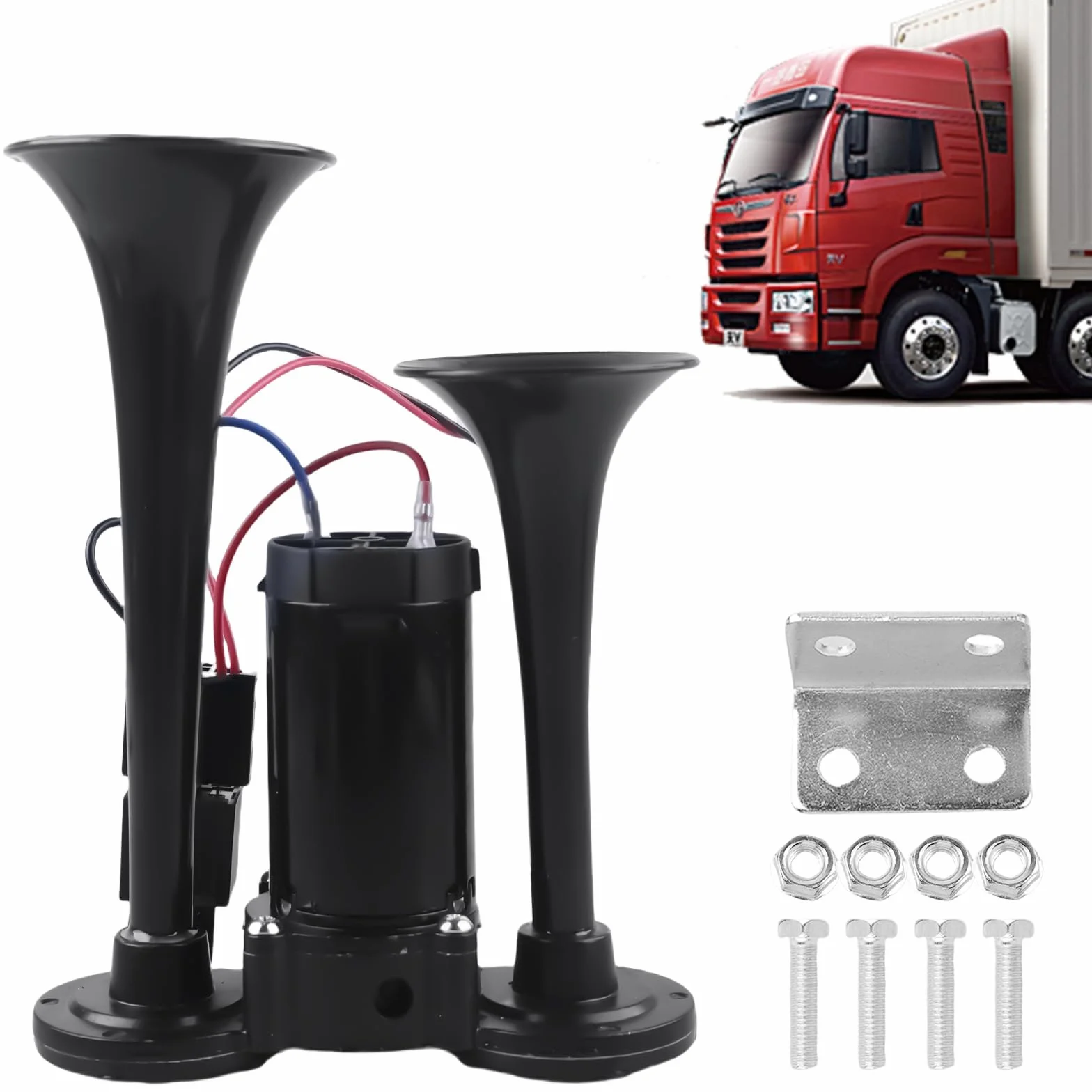 LWK Clacson per camion, 12 V, 118 dB, clacson a doppio tubo con compressore, super forte e durevole, con compressore, per camion, auto, treno, barca e furgoni