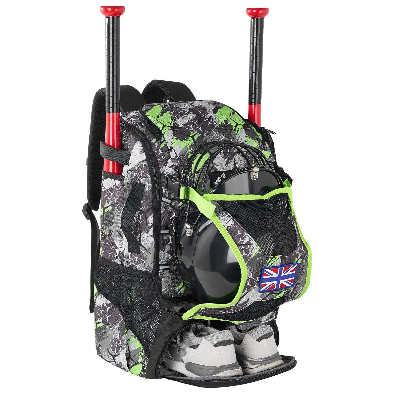POWER KING 45L Youth Baseball Bat Bag, Large Capacity Backpack for Baseball, T-Ball & Softball Equipment & Gear with Shoe Compartment | Fence Hook | Helmet Holder