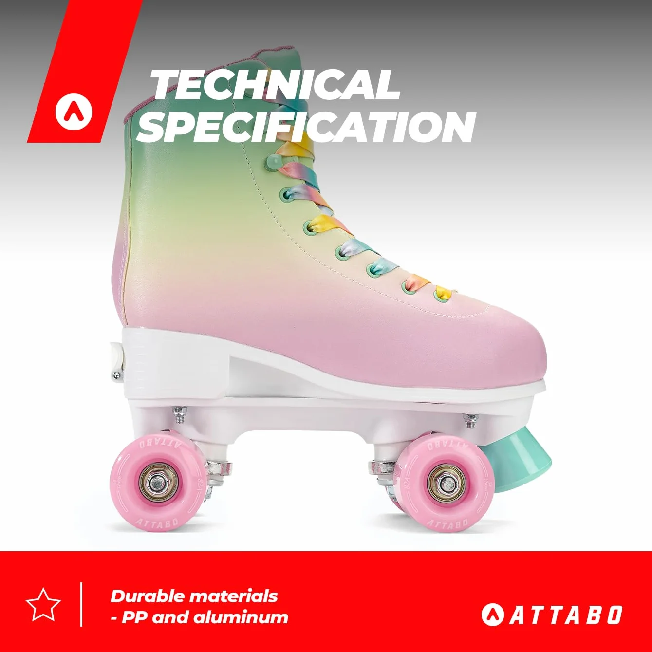 ATTABO Pattini a rotelle Aquatica 35-42 EU, alluminio, ruote 82A 54 mm, ABEC-5, multicolore