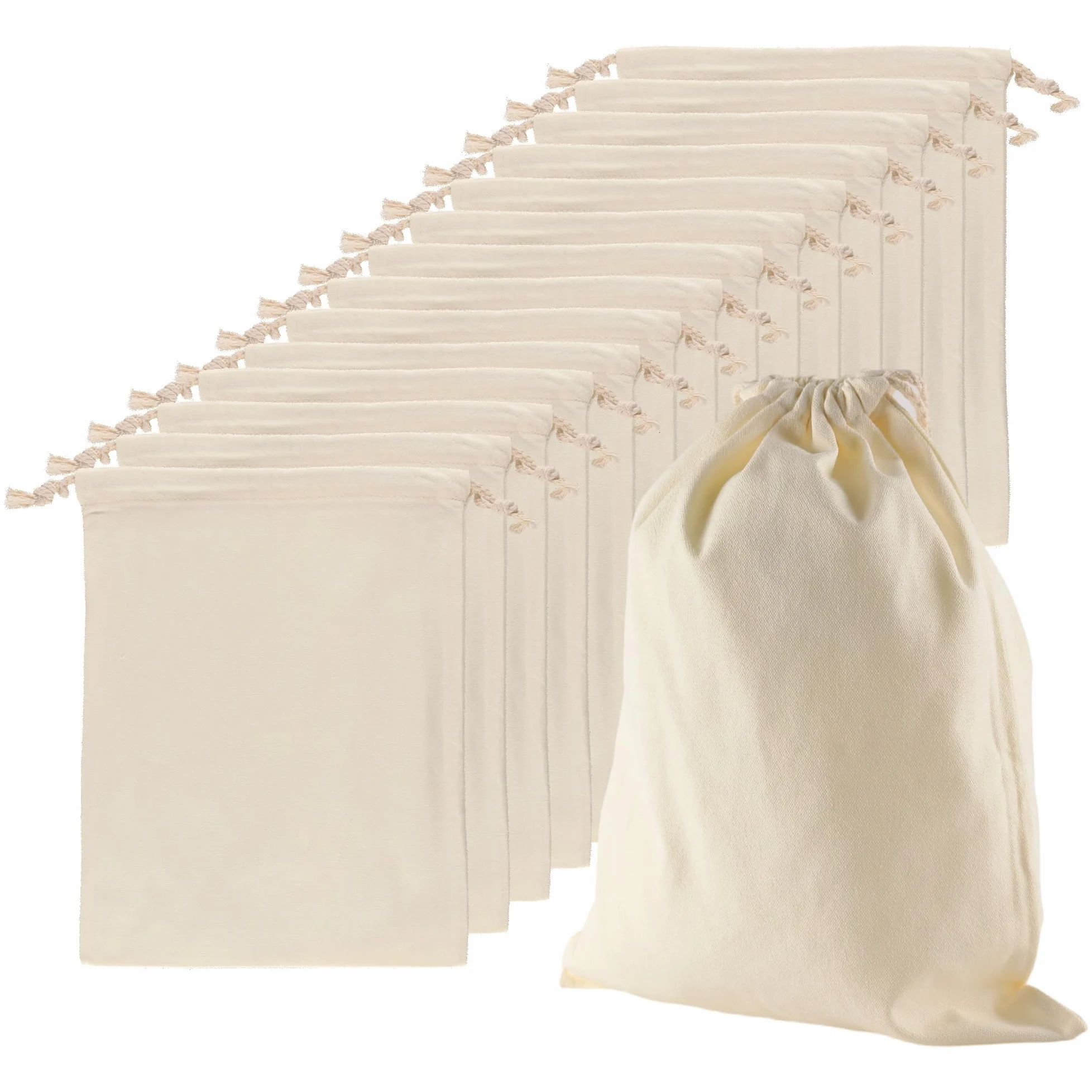 15 sacchetti in tela con coulisse, 30 x 40 cm, sacchetti con coulisse, sacchetti di tela con coulisse media per conservazione, pane, vestiti, borse in tessuto bianco beige per fai da te