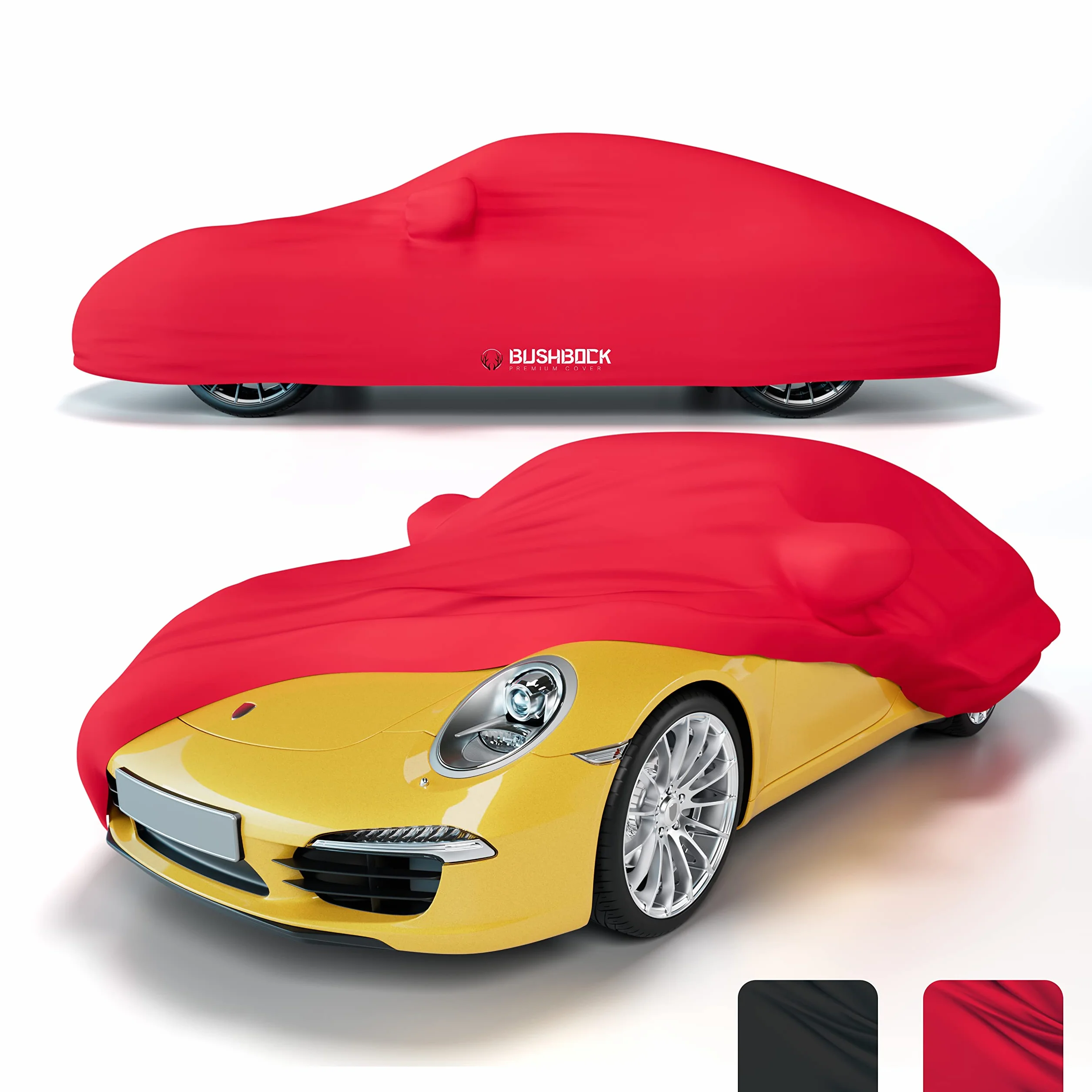 BUSHBOCK Premium Copertura per auto da interno compatibile con tutte le principali Car, Tessuto Elastico, Traspirante e Antipolvere, Morbido al Tatto (M, Rosso)
