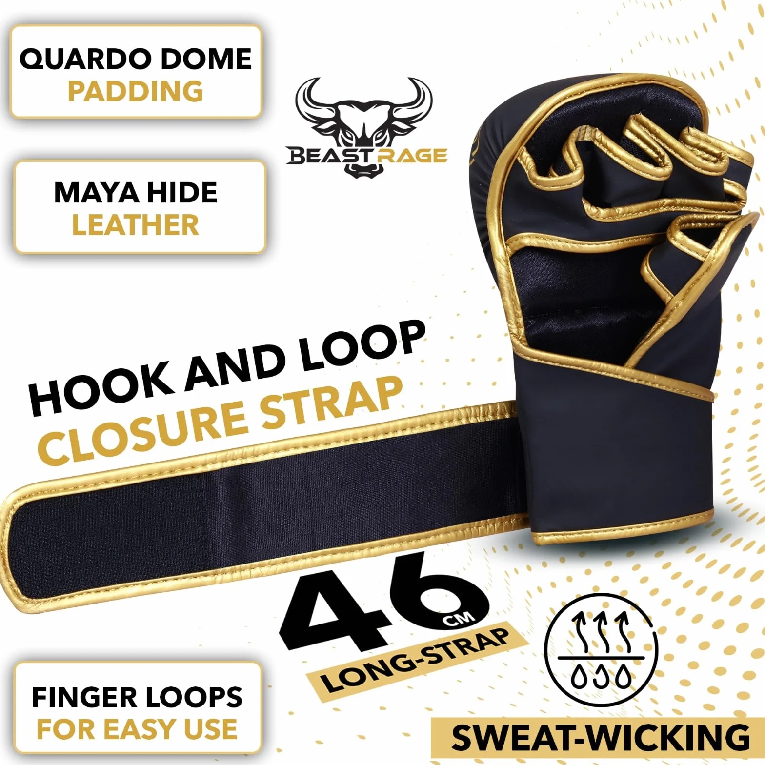 BEAST RAGE Guanti da MMA con Supporto per Polso Regolabile e Palmo Aperto per Arti Marziali, Grappling, Sparring, Muay Thai, Combattimento, Taekwondo, Kickboxing, Boxe, Allenamento