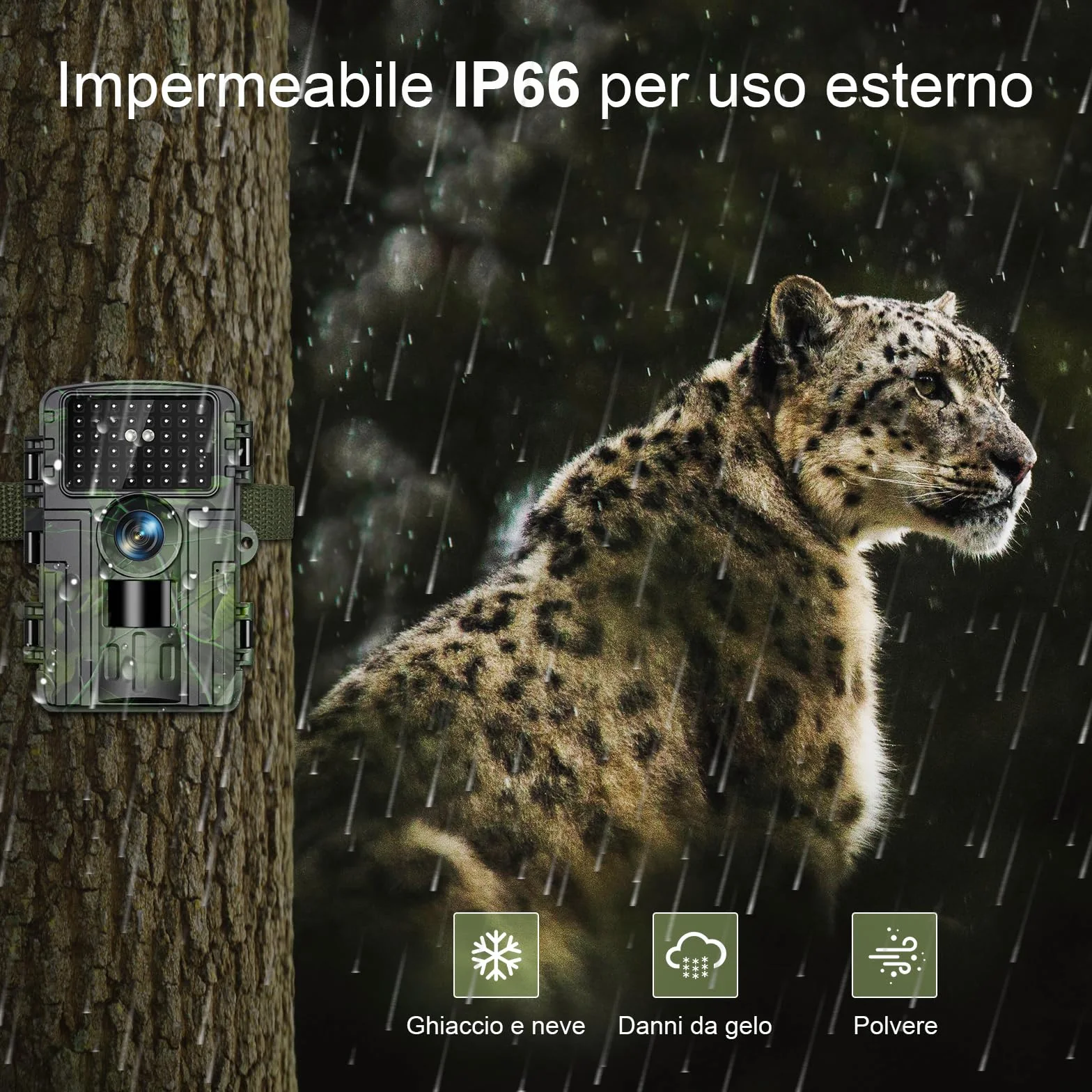 Fototrappola WiFi 4K 60MP con App, Notturna IR Visione 120 Ultra Grandangolo, Sensore di Movimento, 0,2s, 940nm