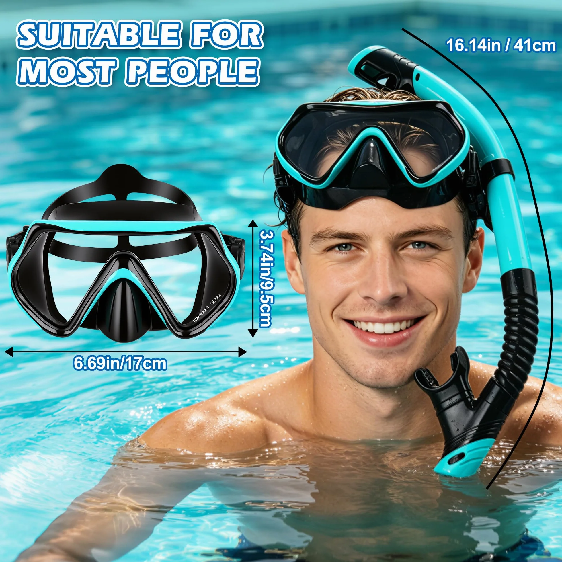 Maschera Snorkeling Adulto Panoramica 180° Antiappannante Sub, Blu Nerastro