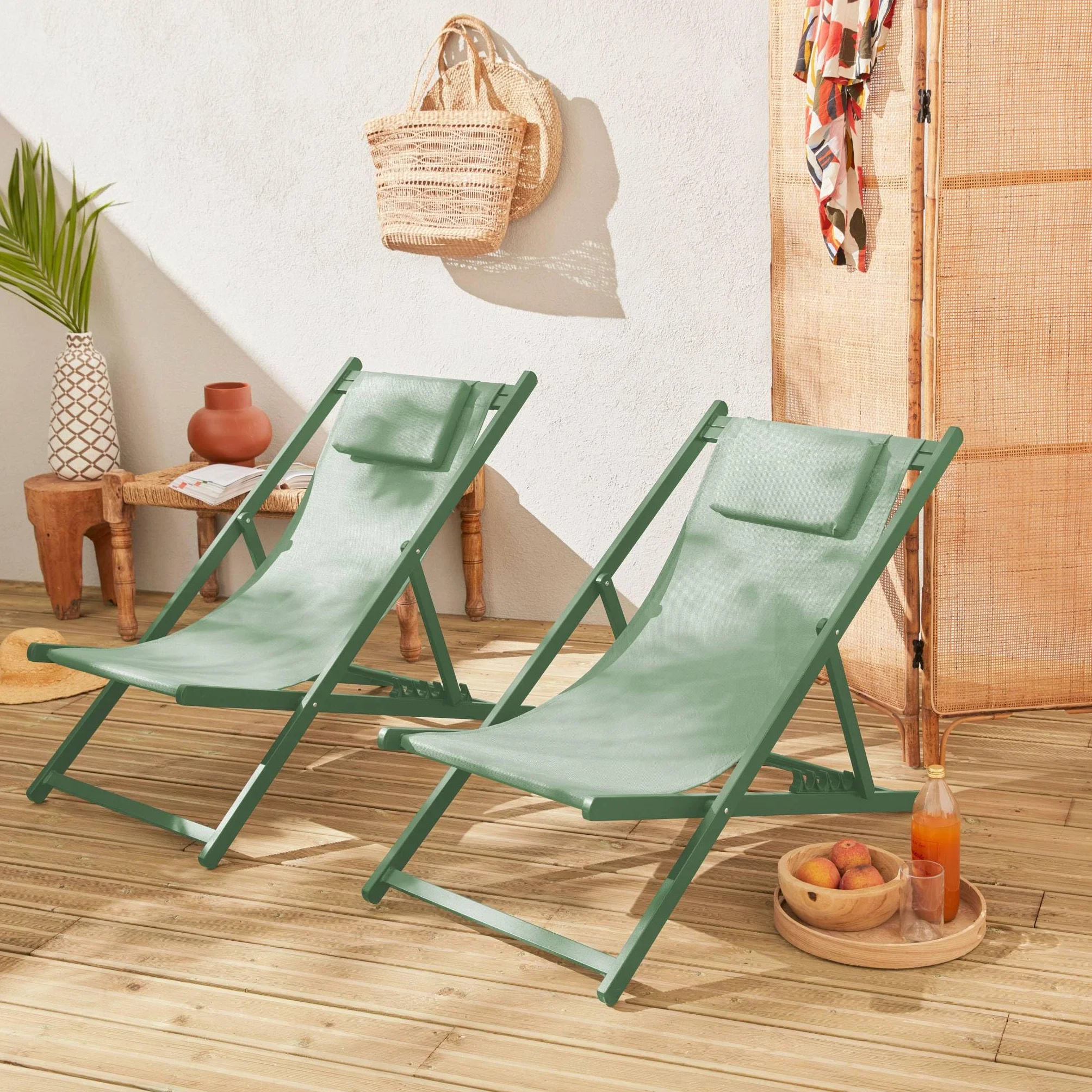 Set 2 sedie sdraio in alluminio textilene multiposizione Verde - 99x88.5x58 cm