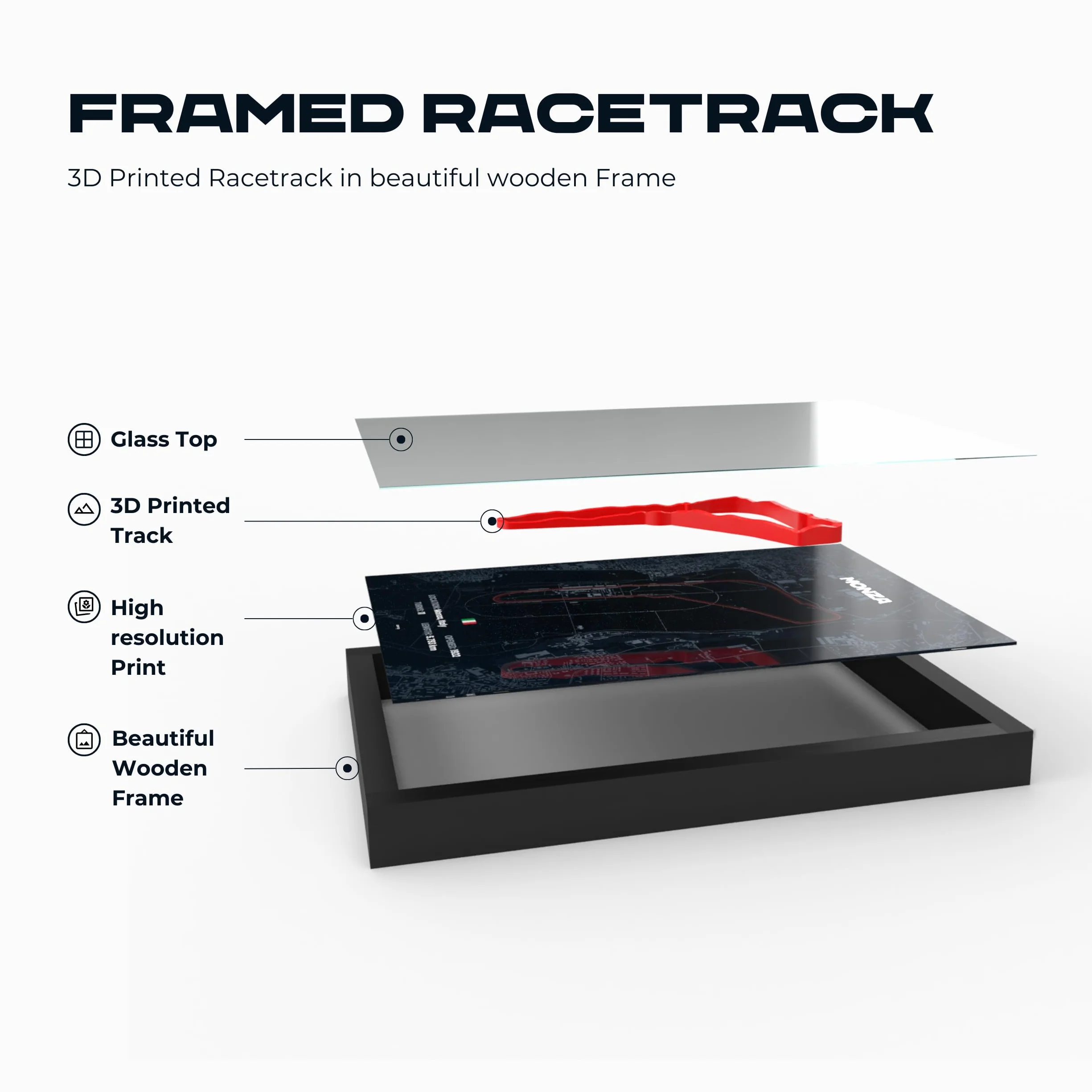 Monaco GP A4 Poster 3D w ramie drewnianej, nadruk toru wyścigowego, prezent dla fanów motorsportu