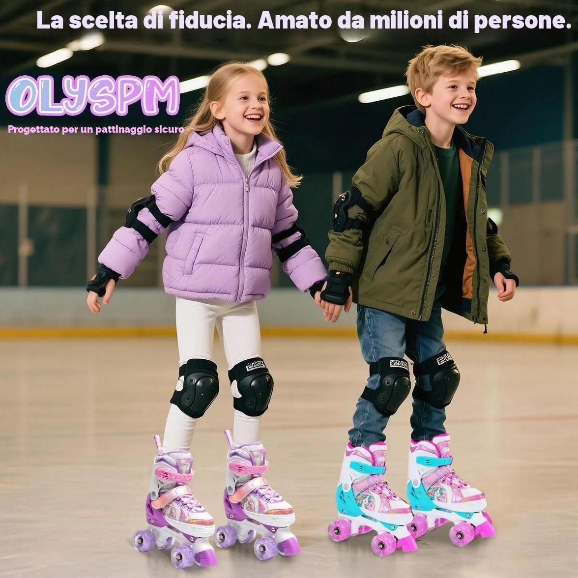 Pattini a Rotelle Bambina,Pattini a 4 Ruote Regolabili in 4 Misure con 8 Ruote Lampeggianti per Ragazzi,Ragazze e Principianti