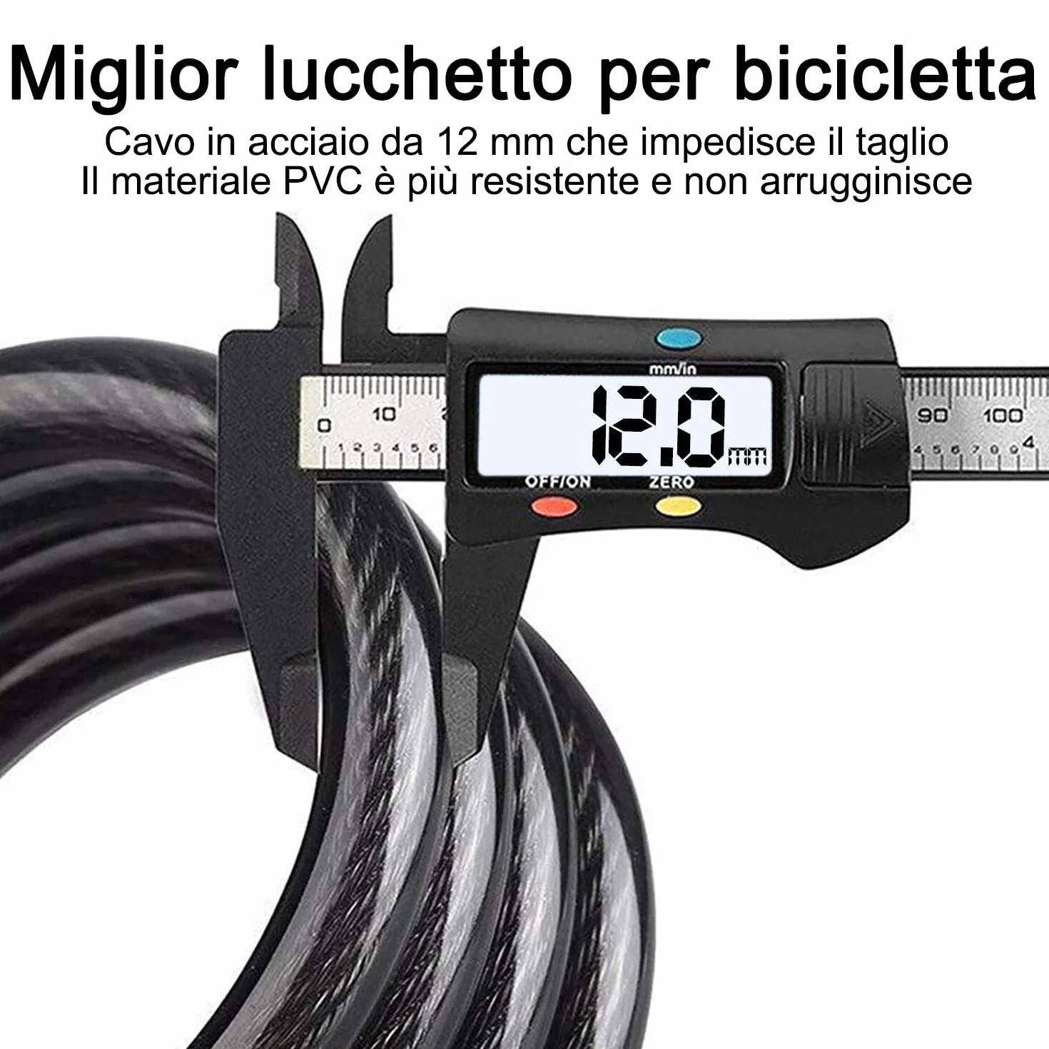 REHKITTZ Lucchetto per Bicicletta 120cm 12mm Catena Antifurto Combinazione MTB