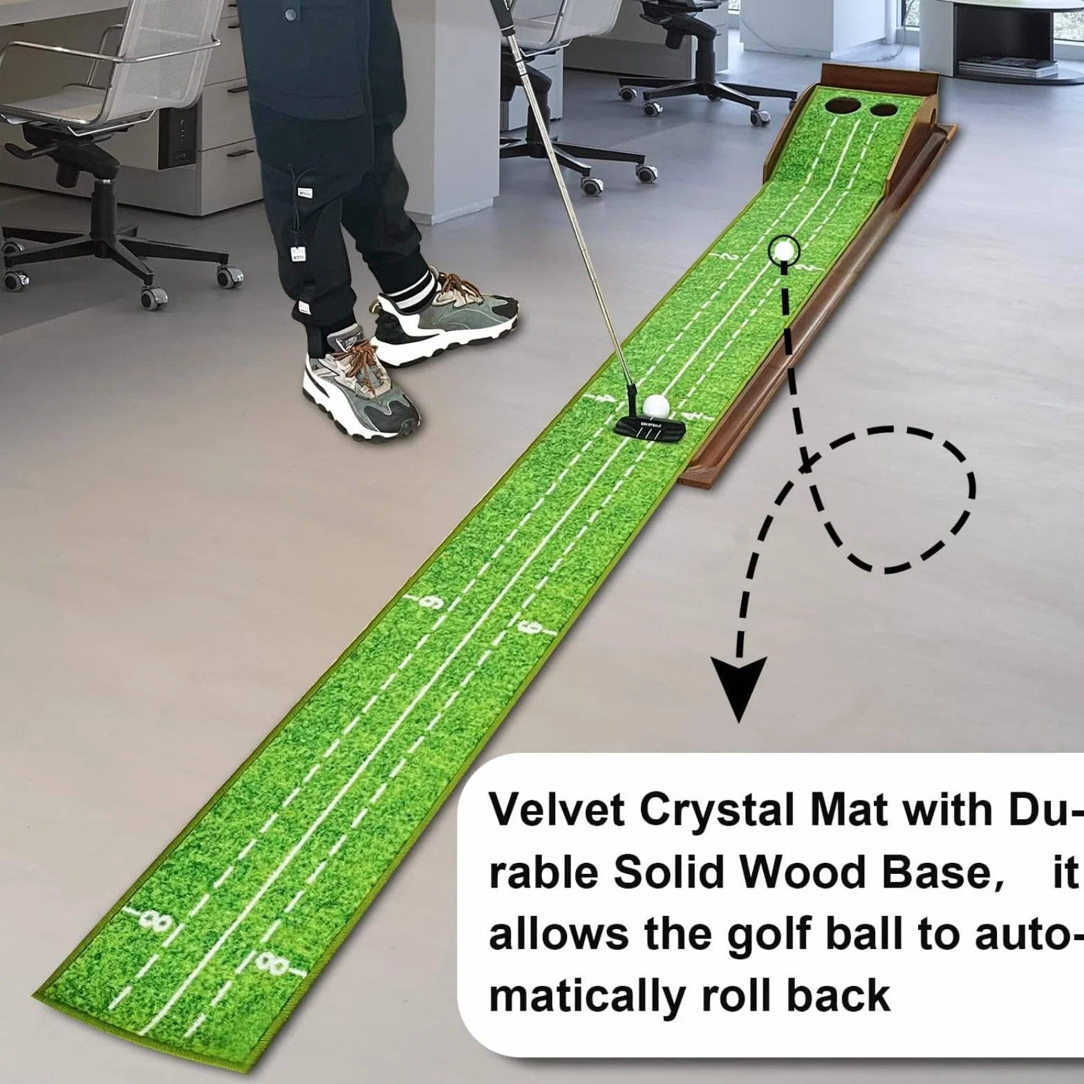 CRESTGOLF Golf Putting Trainer 2,9 x 0,45 m tappeto erboso con pista di ritorno automatica