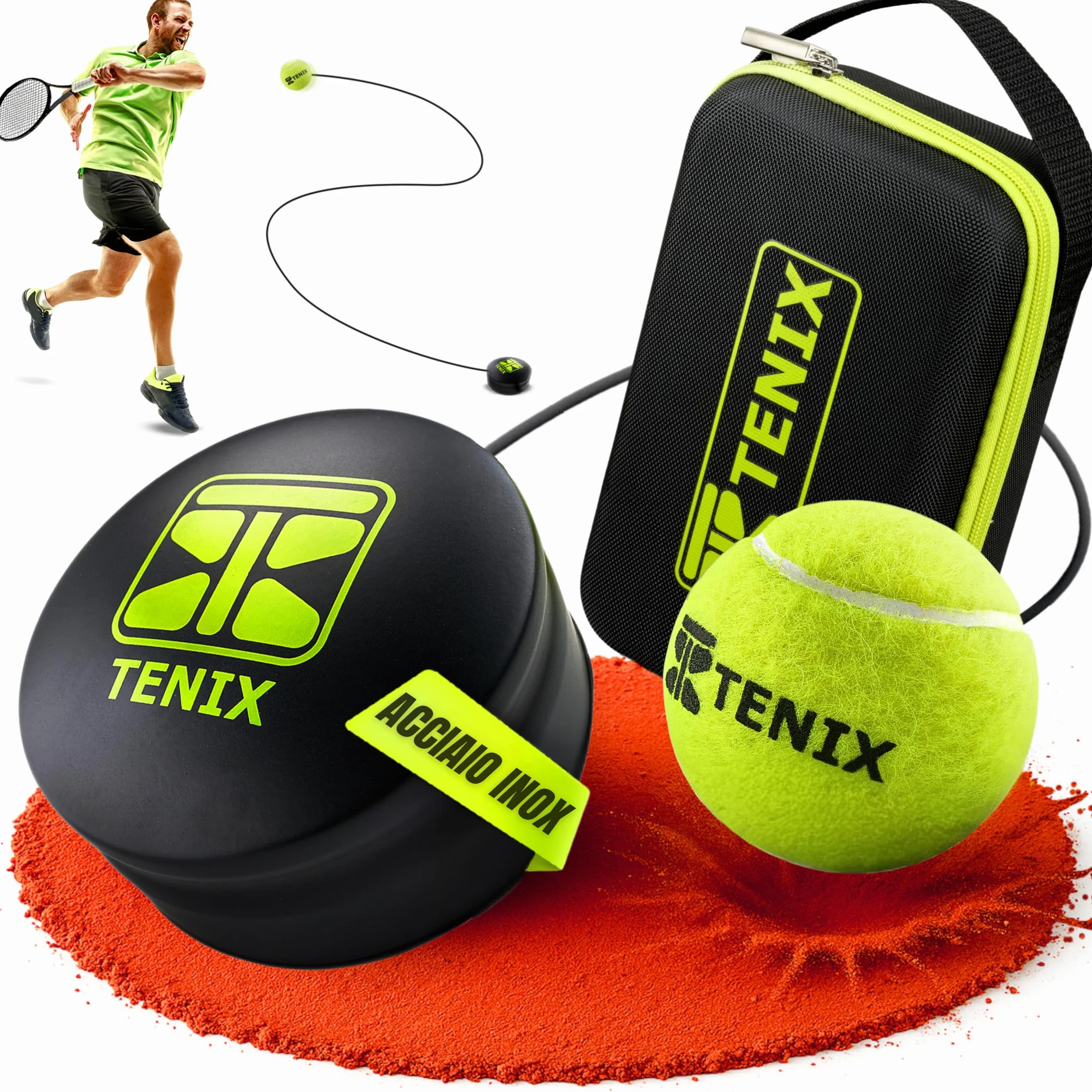TENIX Tennis Trainer Power-Grip-System Solo Allenamento Tennis Bambini Adulti Giardino Parco Campo Rimbalzo Infinito