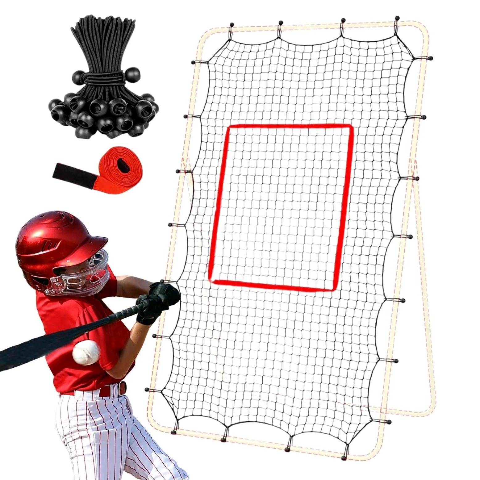 Rete Rimbalzo Pallavolo | Raccattapalle a maglia regolabile da 3,8 cm,Per 22,5 m Rete Rimbalzo con 28 Corde Elastiche,Giochi Lancio Bambini Adulti Principianti Interno Esterno Giardino Spiaggia