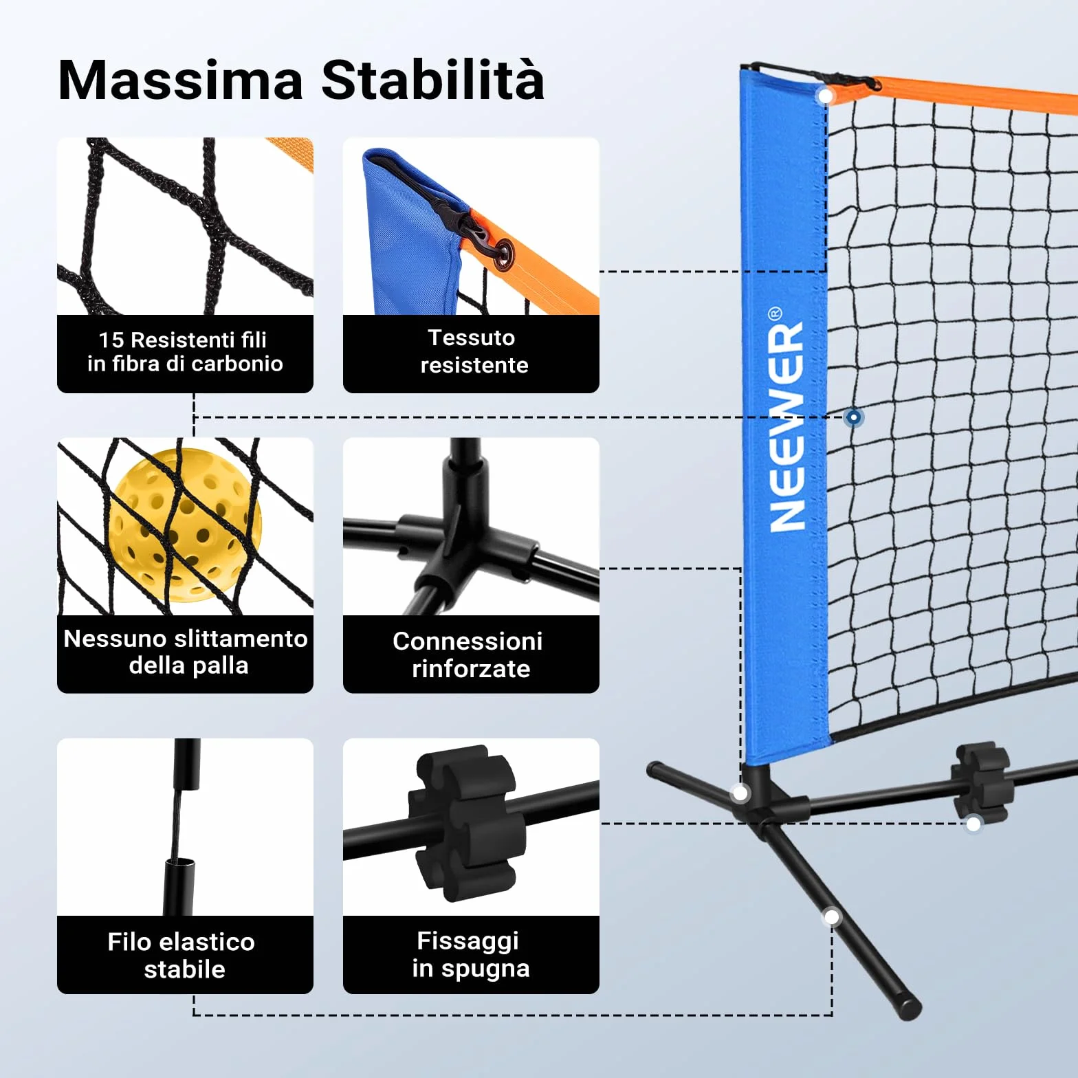 NEEWER Rete da Pickleball Larga 3,6m, Portatile Pieghevole per Vialetto, Accessori Allenamento Pickleball, PB02N