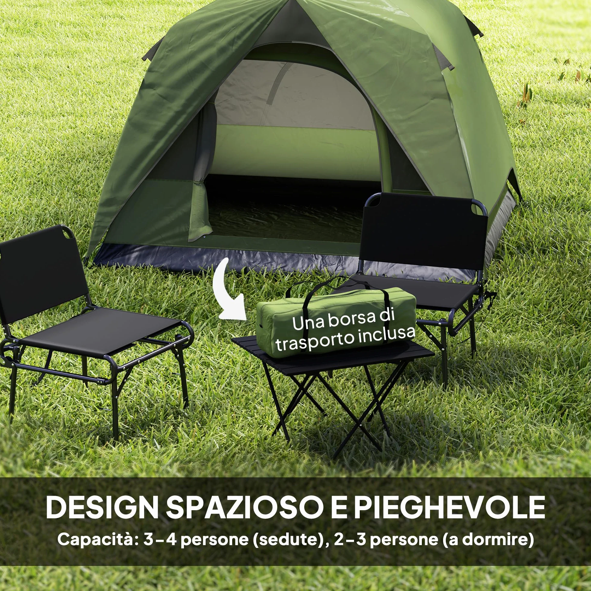 Outsunny Tenda da Campeggio 3 Persone Impermeabile 3000mm a Cupola con Pavimento