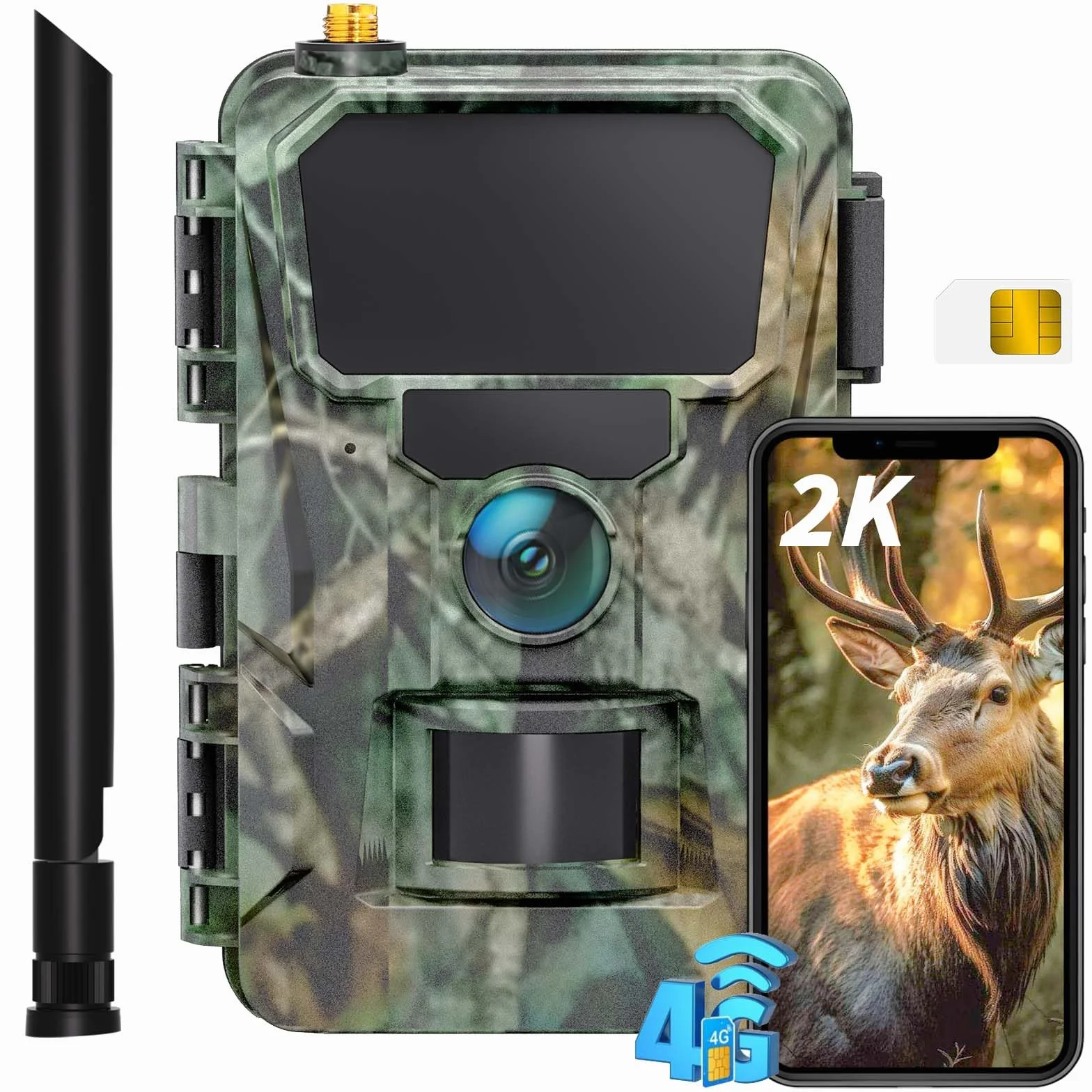 CEYOMUR 4G LTE Fototrappola 2K 48MP con SIM, Sensore di Movimento, Scatto 0,2s, IP66