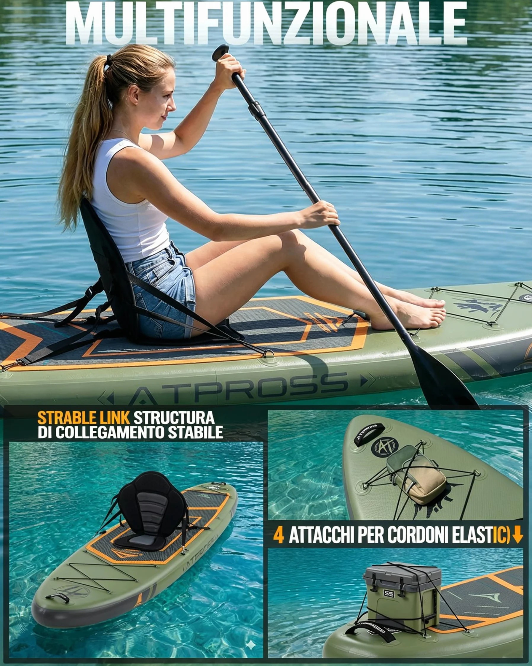 Tavola SUP Gonfiabile 320x84cm Stand Up Paddle per 2 Persone Portata 200kg con Sedile Kayak Accessori