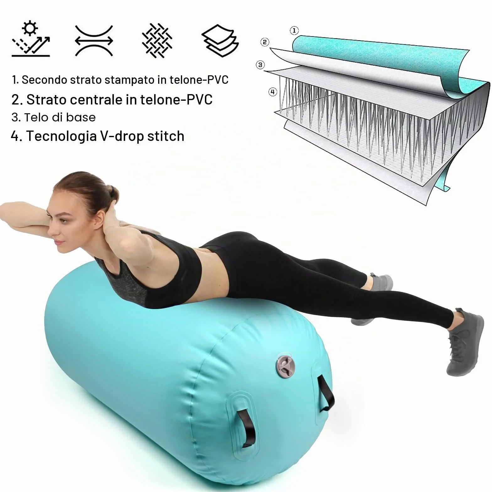 Diealles Shine Air Roll, 100x60cm Rullo ad Aria Gonfiabile Rotondo, Rotolo Gonfiabile con Pompa Elettrica e Borsa per il Trasporto, Air Barrel Gymnastics Roller per Allenamento Fitness Yoga