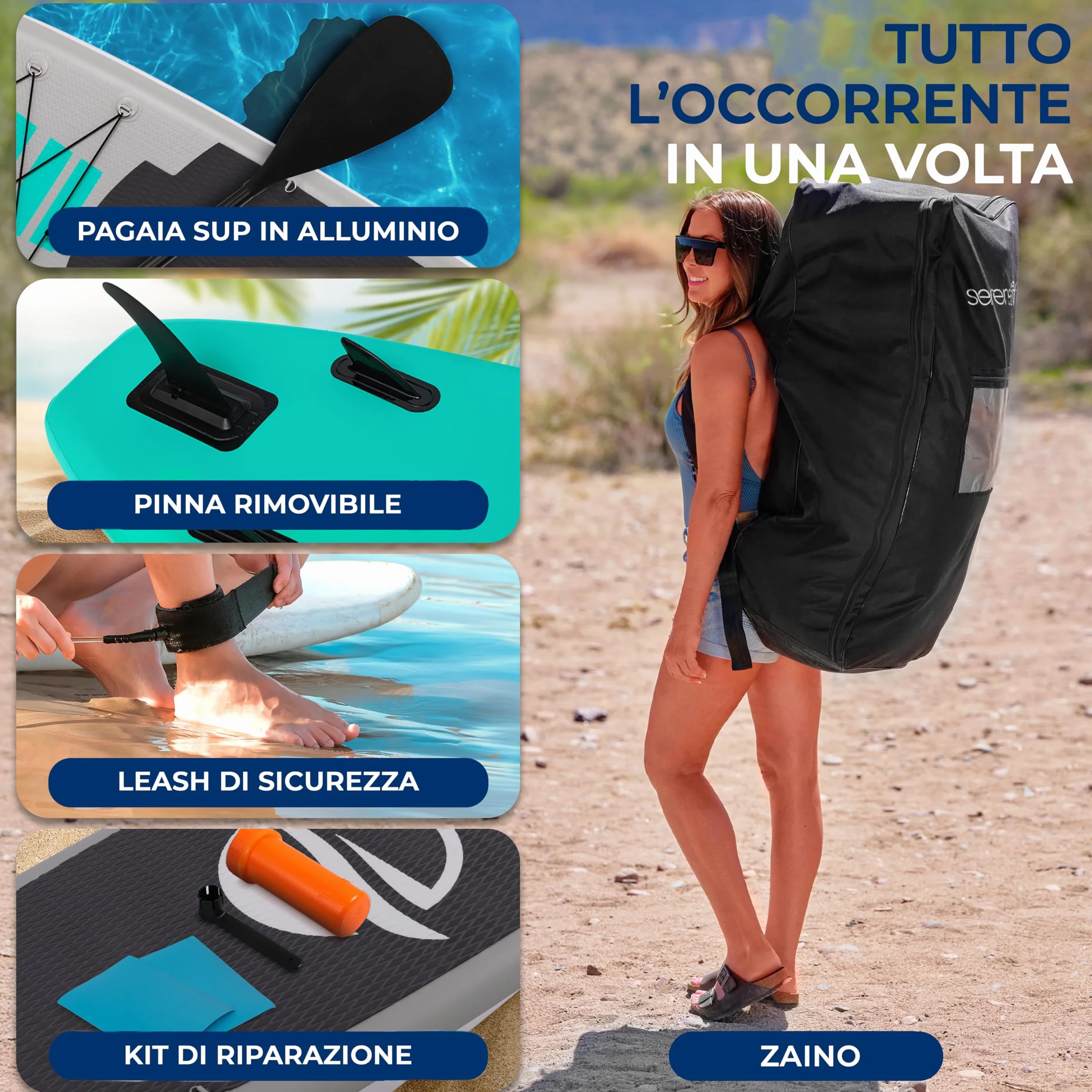 SereneLife SUP Gonfiabile Stand Up Paddle Board con Deck EVA Antiscivolo Design Largo Stabile Accessori Premium