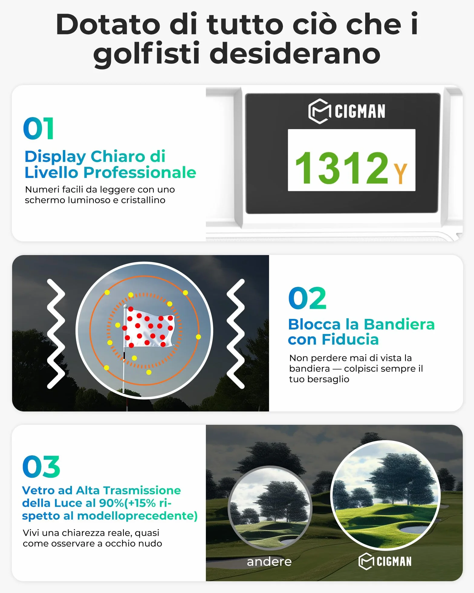 CIGMAN Telemetro Golf/Caccia Da 1200M con Display LCD Telemetri da Golf, con Pendenza,Ricaricabile via USB,Bloccaggio Degli Alberi Bandiera, Funzione magnetica inclusa, Accessori da golf
