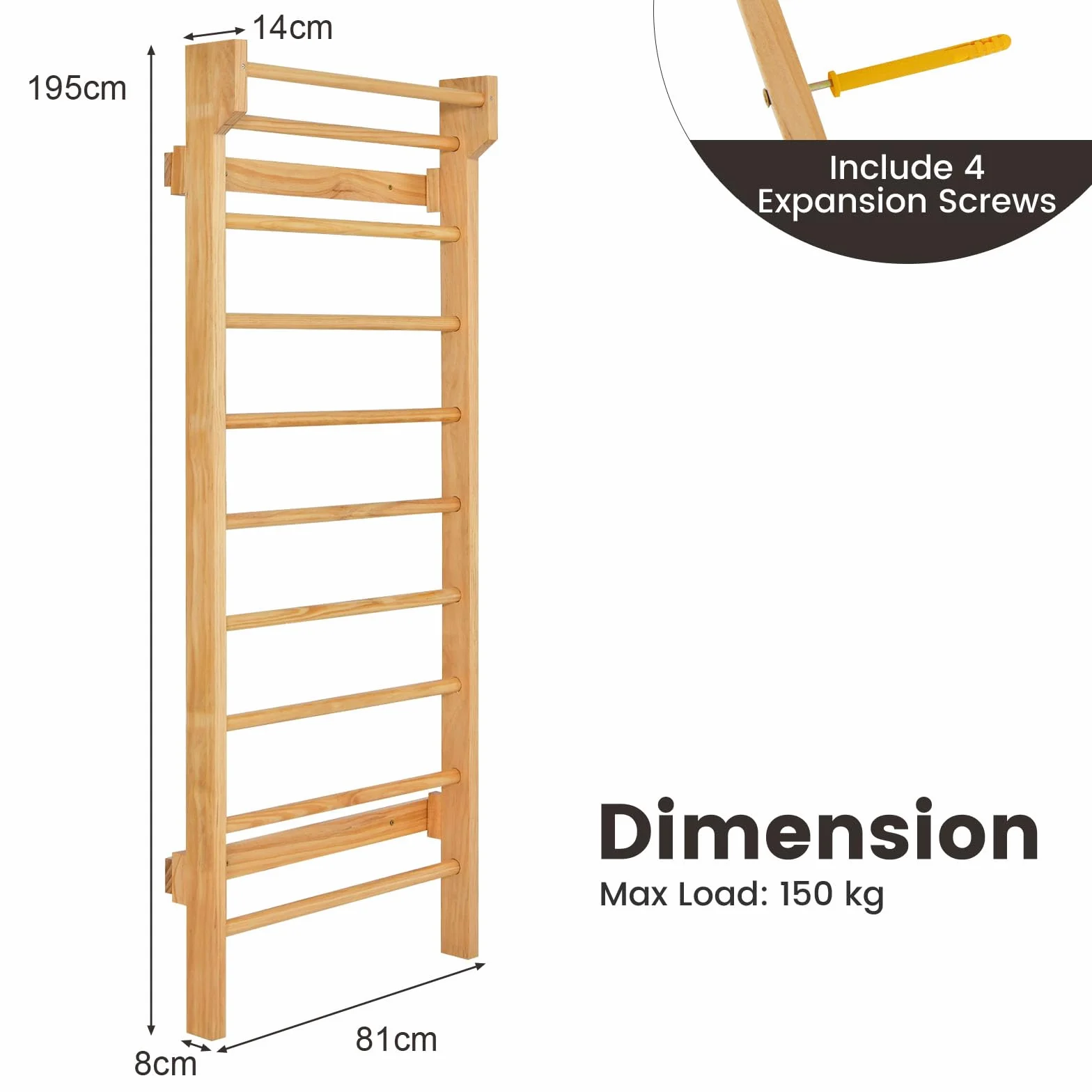 HOMASIS Spalliera Svedese in Legno, Parete Arrampicata per Ginnastica, Portata 100 kg