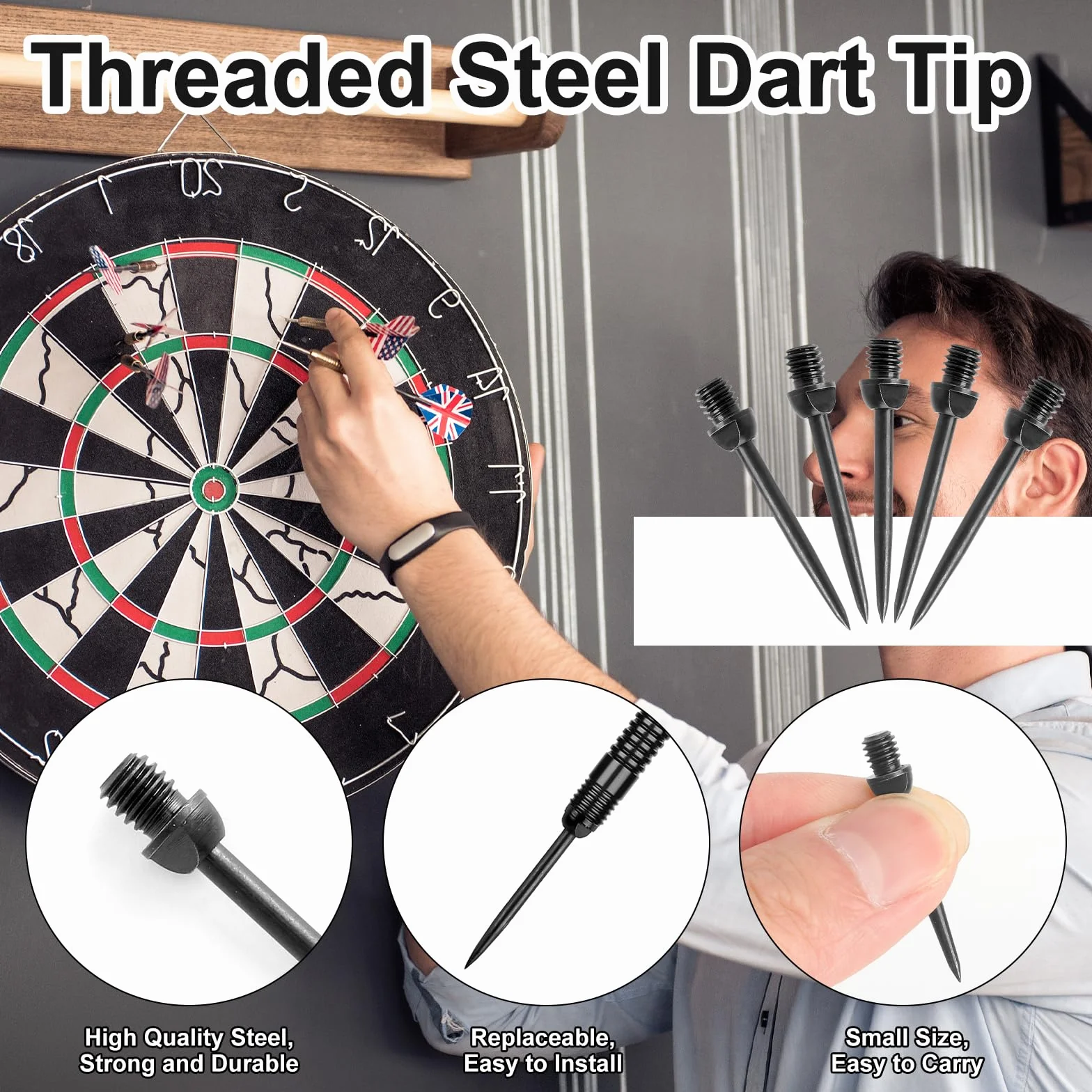 Set di 12 punte per freccette in acciaio 2BA con anelli ad O Steeldart