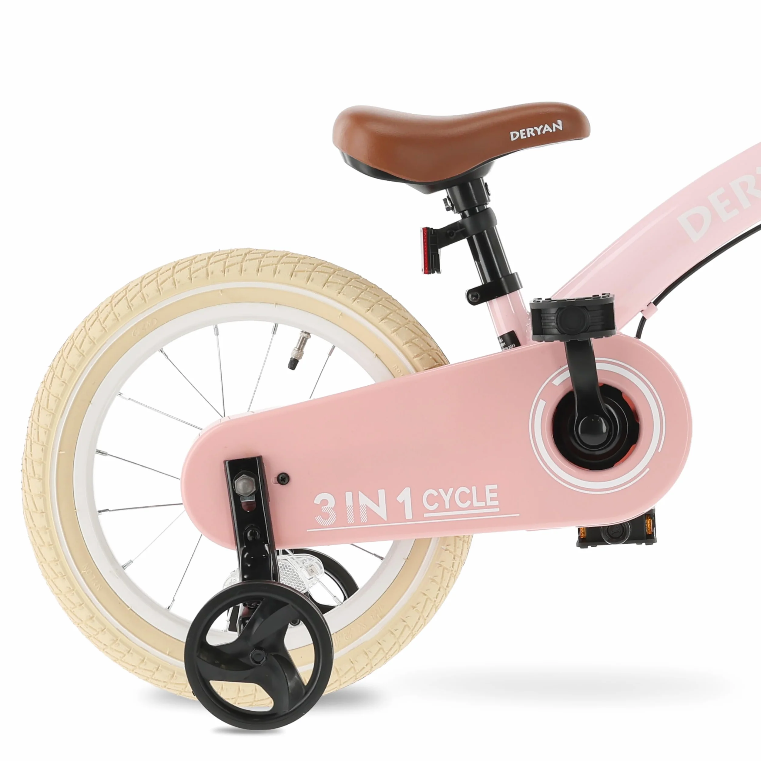 Deryan Bicicletta per Bambini 3 in 1 12 14 16 Pollici con Rotelle e Pneumatici ad Aria
