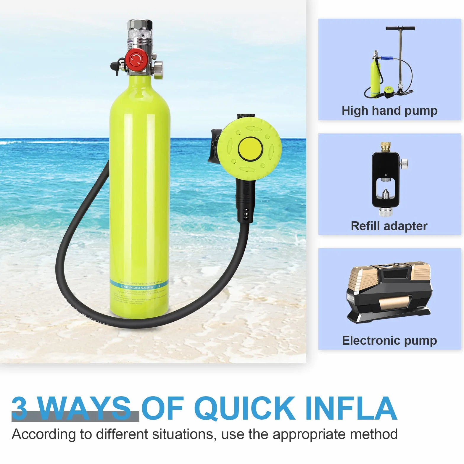 Set Attrezzatura Subacquea Mini Bombola 1L Ossigeno Rebreather Adattatore 15-20 Minuti Immersione
