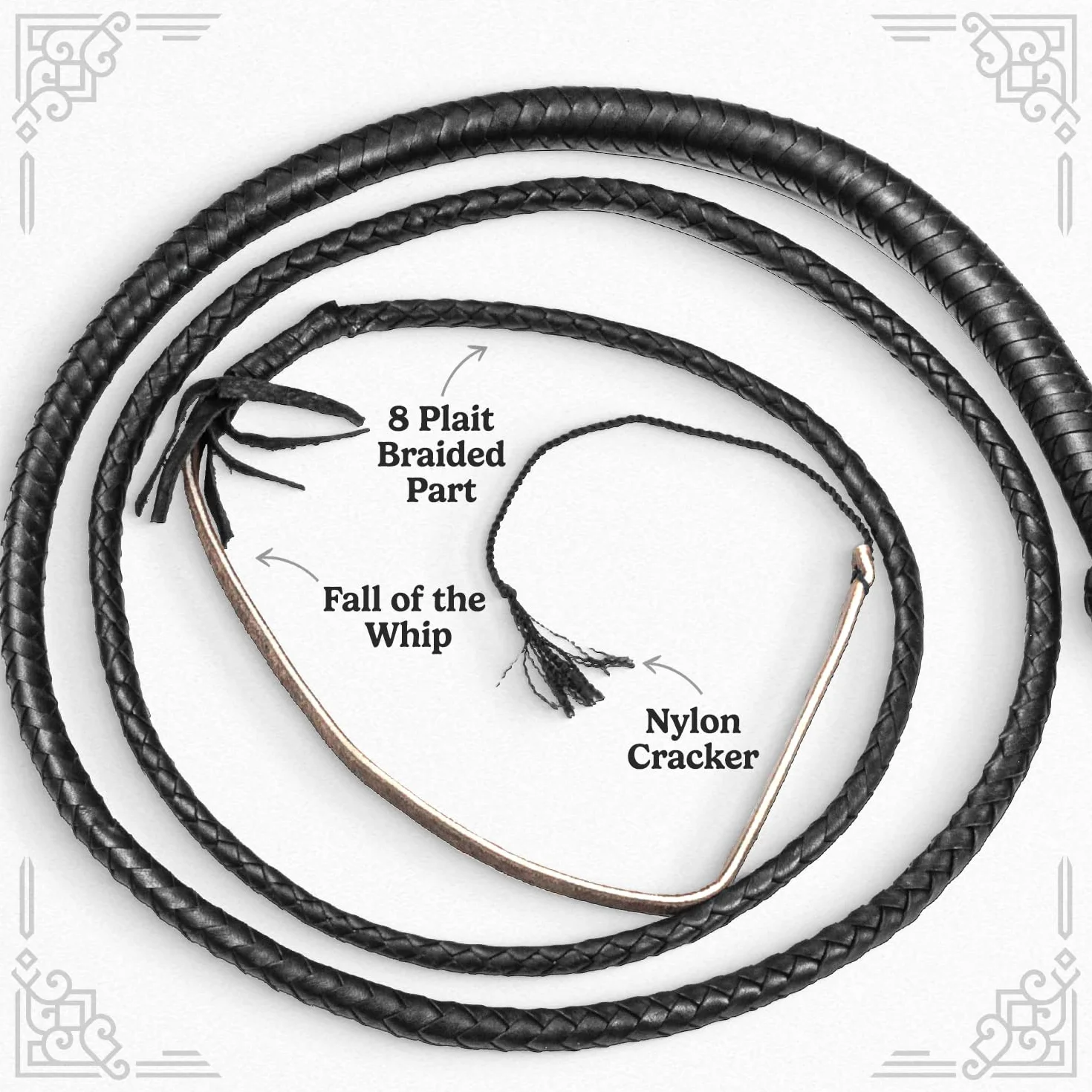 Indiana Jones Style Frustino in vera pelle di mucca da equitazione, nero, lunghezza: 0,9 m, 1,2 m, 1,8 m e 2,4 m