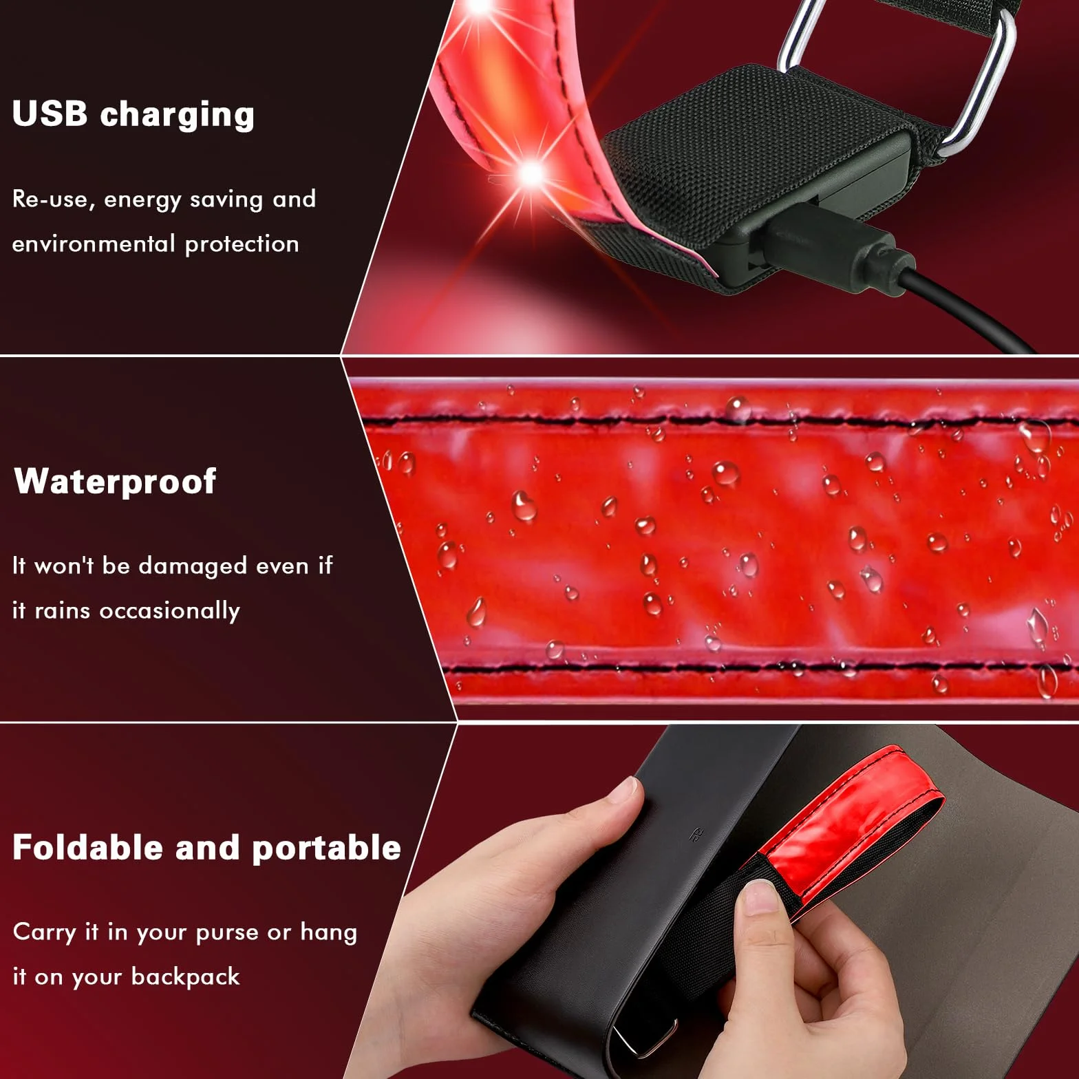 JIZZU LED Bracciale Ricarica USB 2 Pezzi Riflettenti Alta Visibilità Ciclismo Jogging