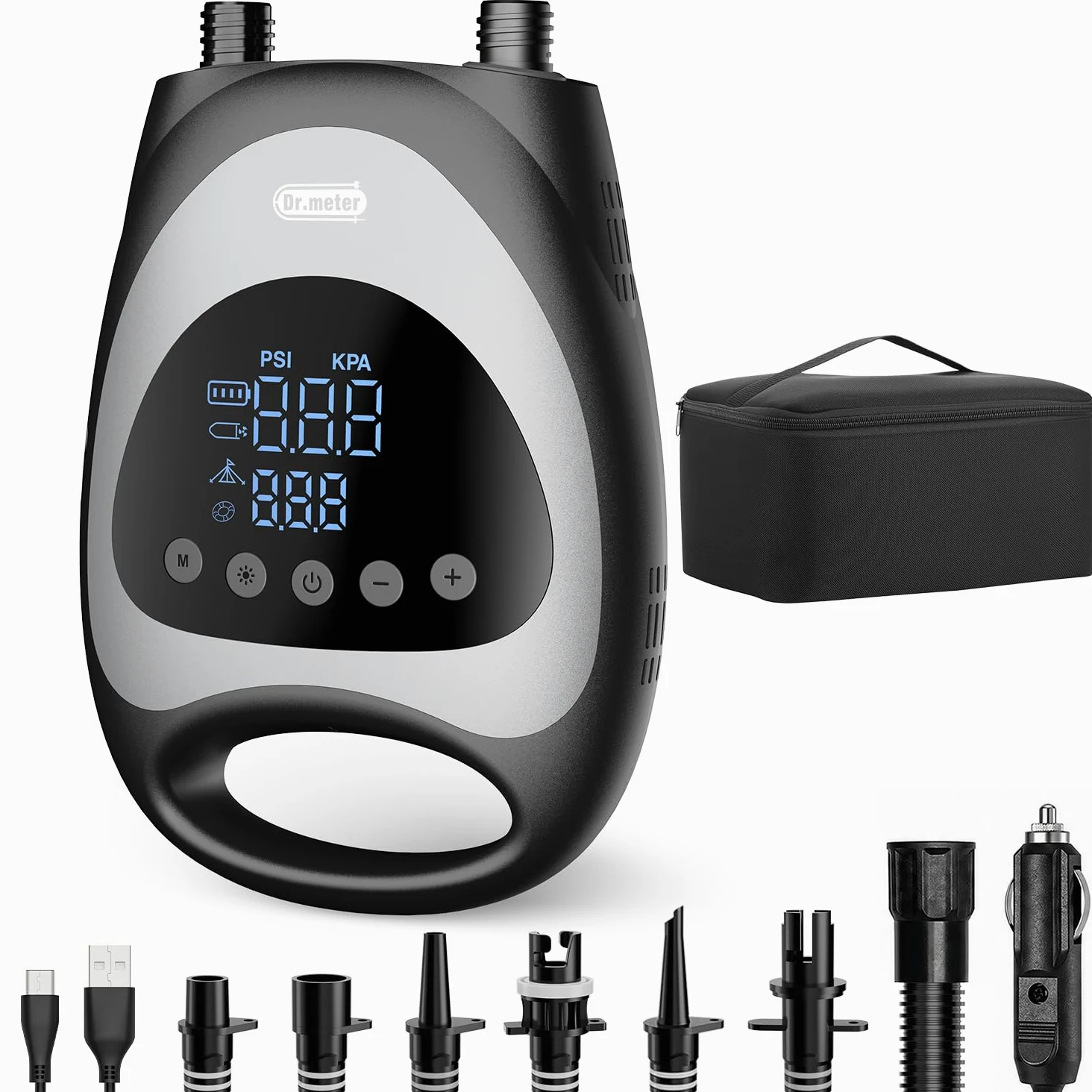 Dr.meter 2026 Nuovo Upgrade Pompa SUP Elettrica 20 PSI, Pompa Elettrica SUP Ricaricabile Portatile con Auto-Off, Gonfiaggio e Sgonfiaggio, 2 Luci LED per SUP, Barche, Kayak, Kitesurf