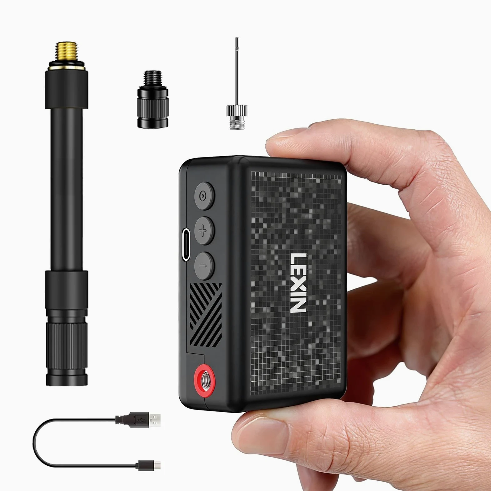 LEXIN P2 Pompa per Bicicletta, Mini Compressore Aria Portatile, 130 PSI,Luce Led Integrata, Porta Type-C, per Biciclette, Pompa Bici, Biciclette da Strada, MTB e E-bike