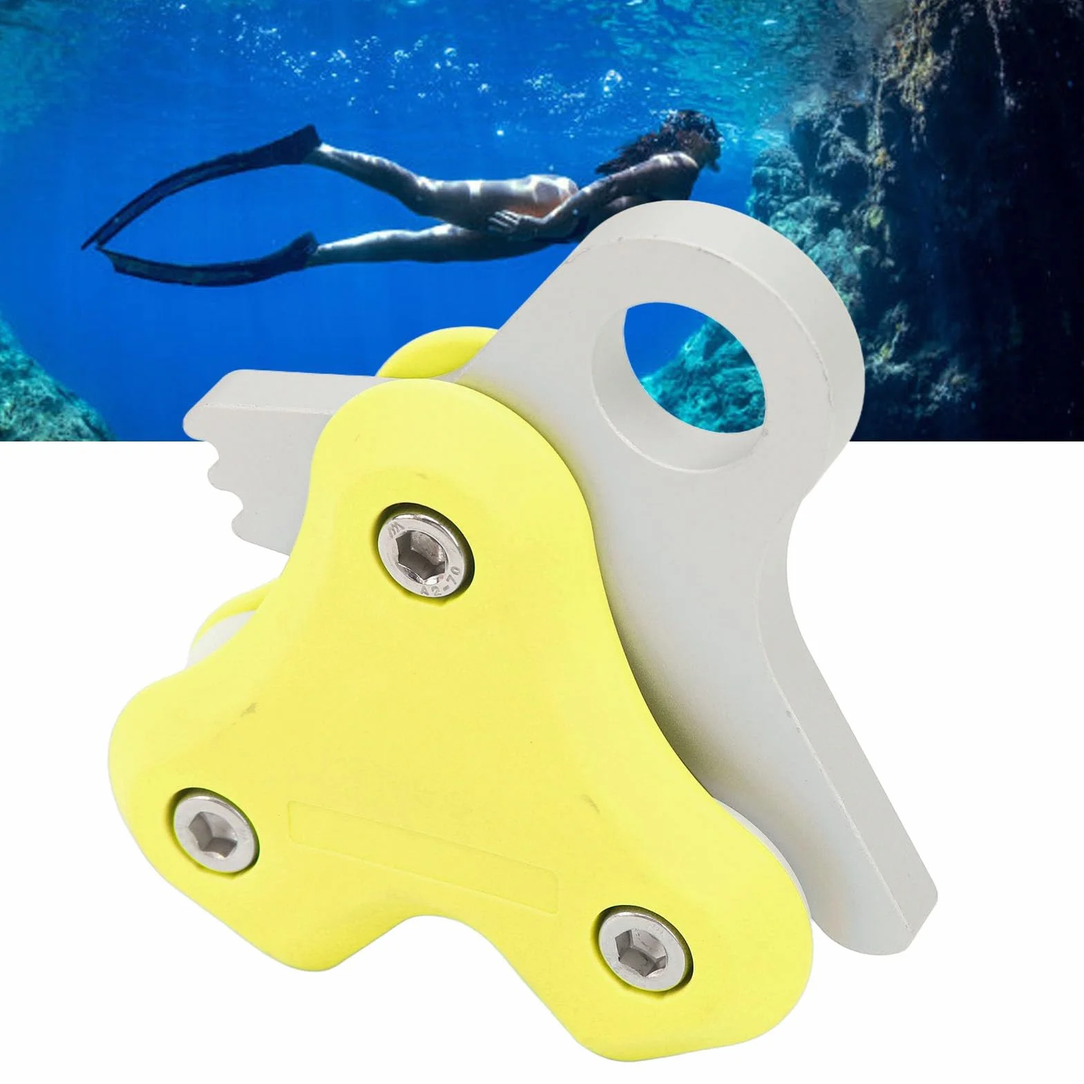 Carrucola da Apnea Doppia in Lega di Alluminio per Immersioni Subacquee Giallo Fluorescente