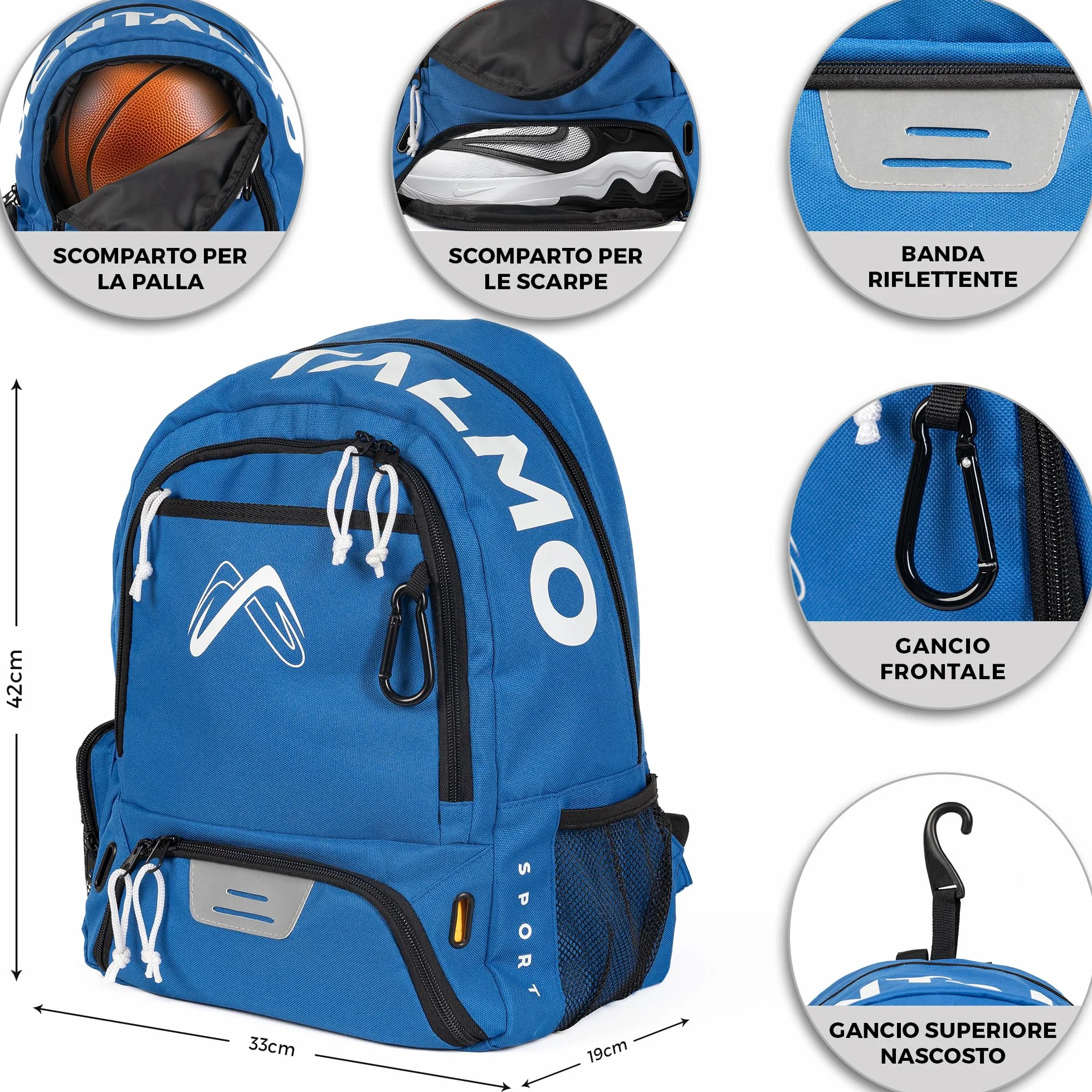 Zaino Sportivo Calcio Basket Pallavolo Scomparti Separati Palloni Scarpe Bambino
