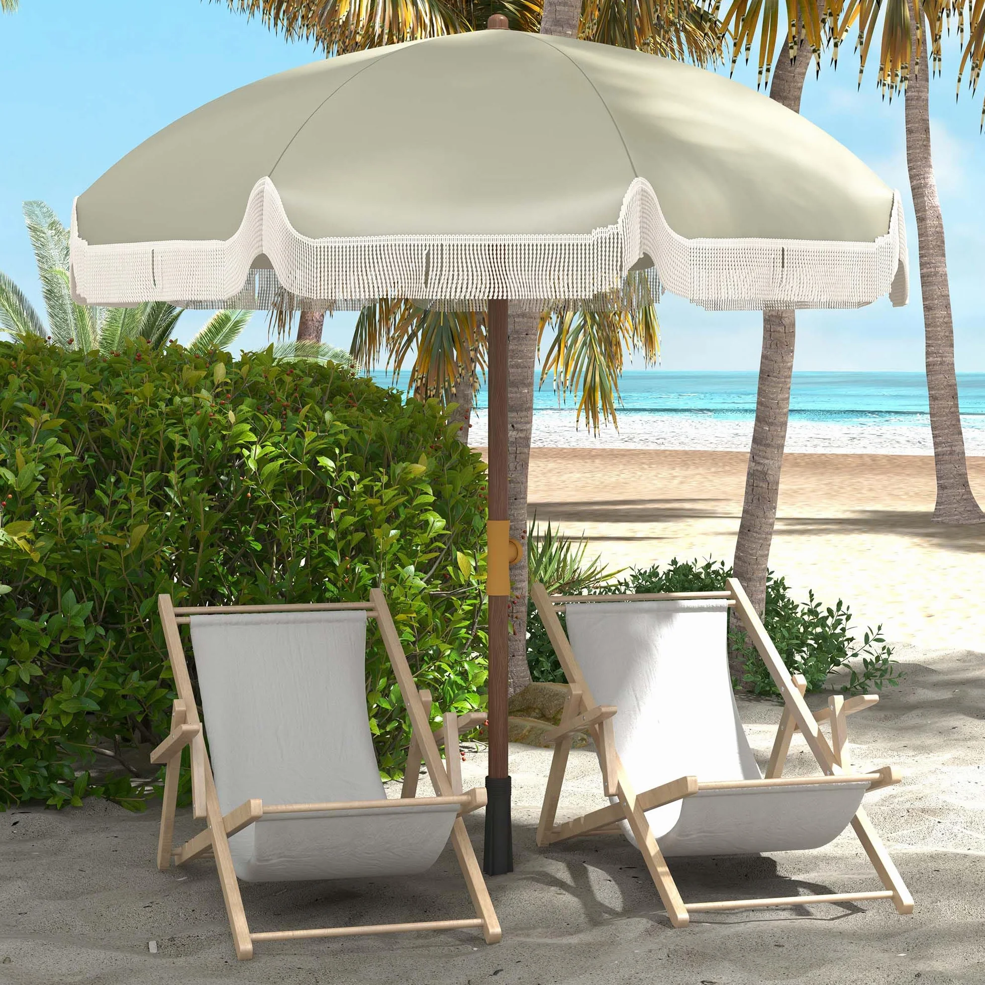 Outsunny Ombrellone da Spiaggia Ø1.9x2.1 m con Borsa di Trasporto, Ombrellone da Mare con 8 Stecche in Metallo e Poliestere 120g/㎡, Protezione UV40+