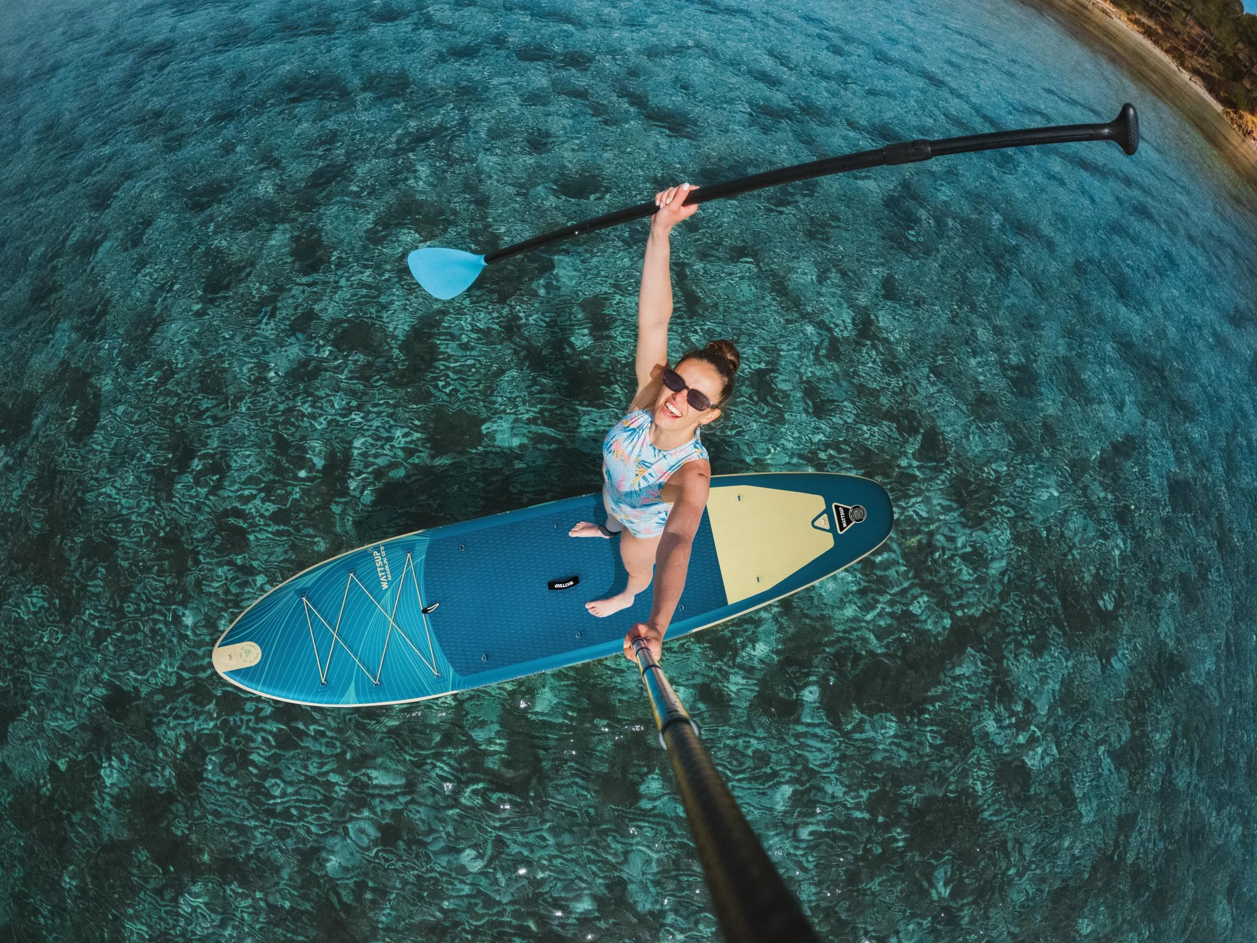 Wattsup - SUP Stand Up Paddle Gonfiabile MARLIN 12'5-378x89x15 cm, Dropstitch - Pacchetto completo: Remo 2in1, Leash, Pompa, Borsa di Trasporto - Fino a 185 kg - Blu