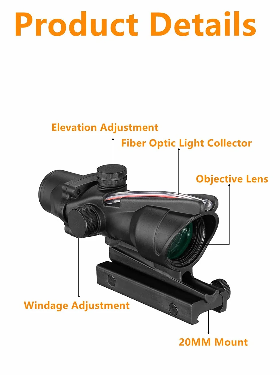 ACEXIER Cannocchiale da puntamento tattico 4x32 Mirino ottico con Reticolo illuminato Rosso Verde per Caccia