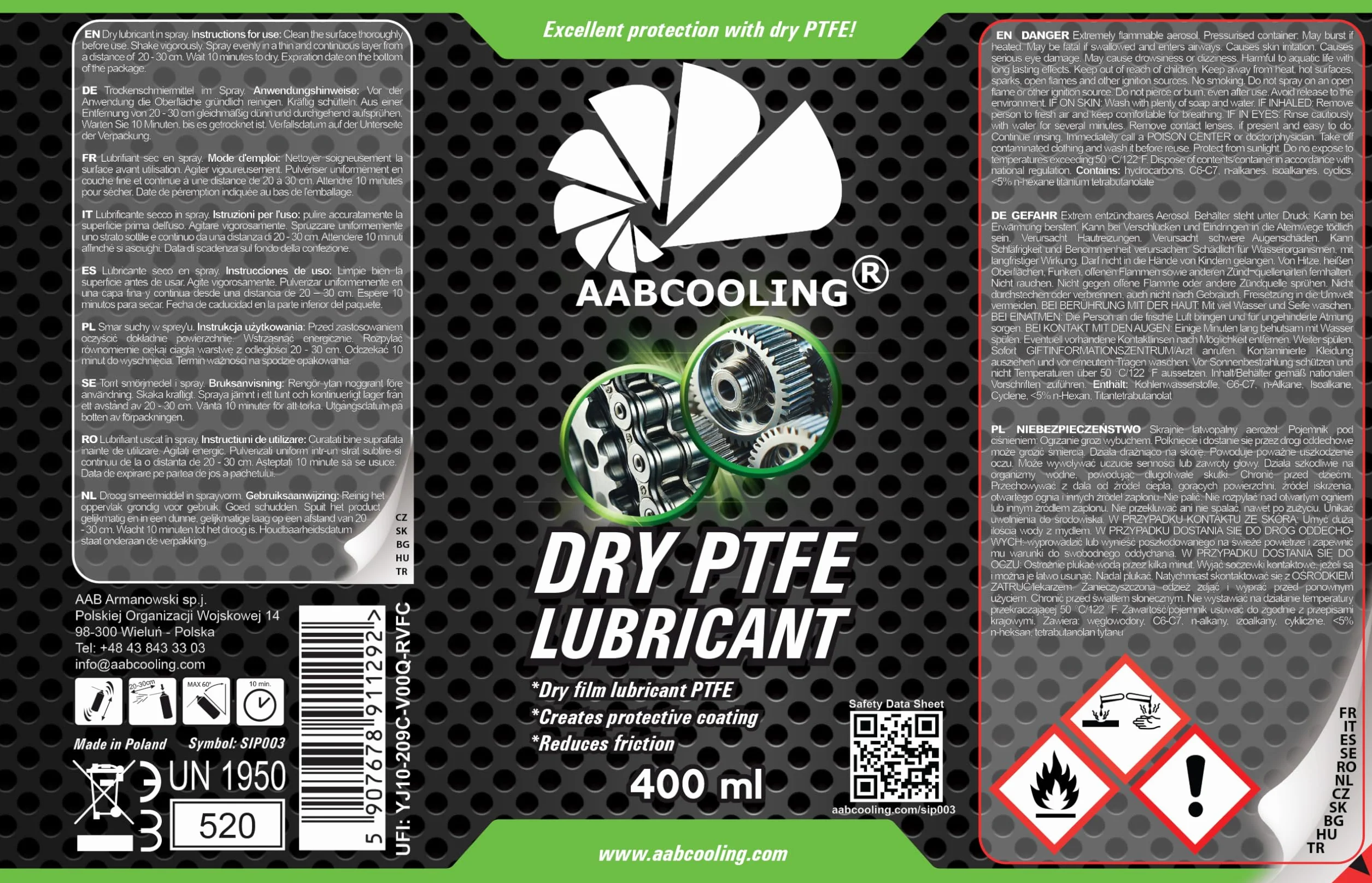 AABCOOLING Lubrificante PTFE Secco 400 ml per Macchine Agricole, Protezione Attrito e Usura