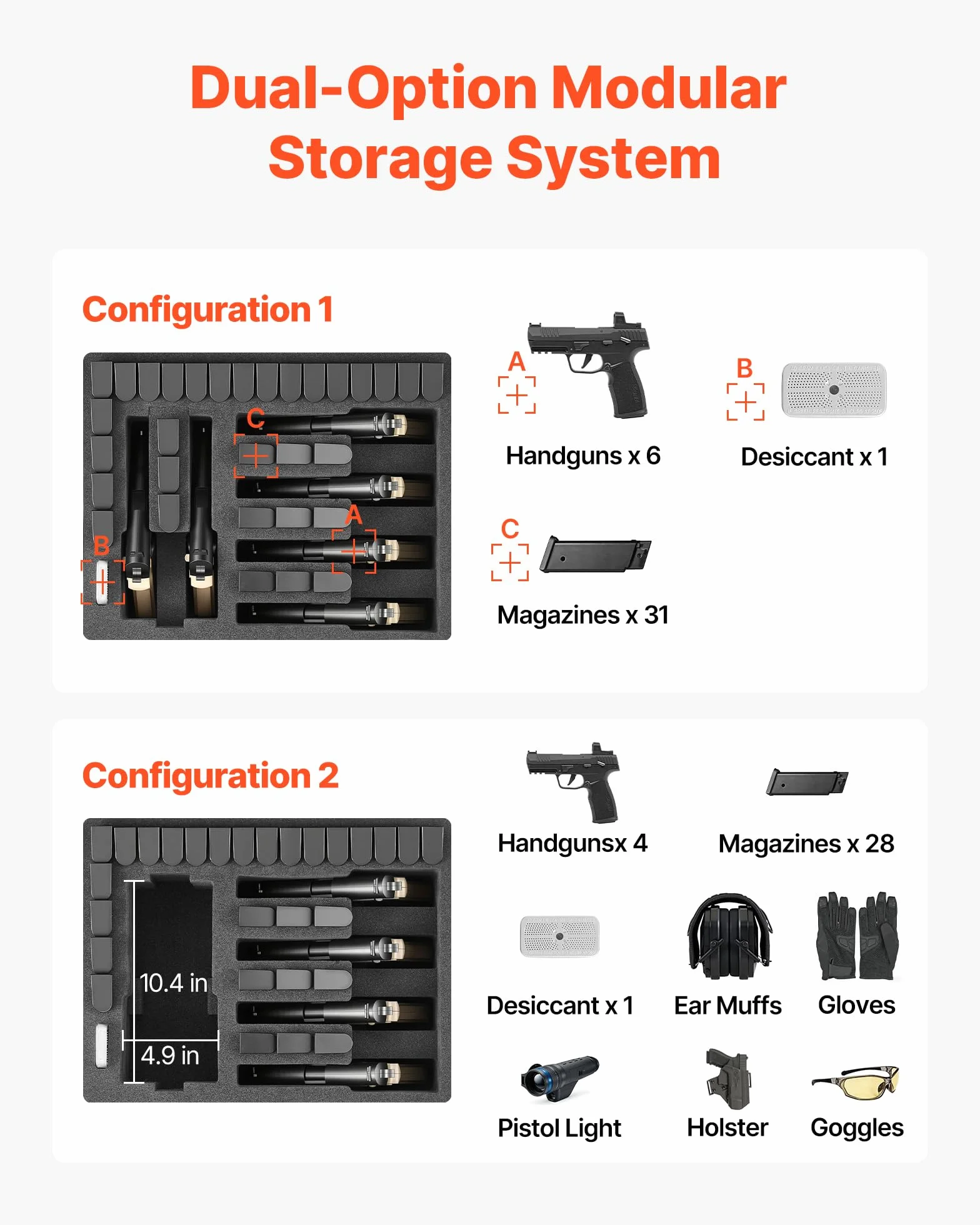 VEVOR Custodia Rigida per Pistola Impermeabile IP67 475x415x215 mm Modulo di Stoccaggio Personalizzabile 6 Pistole