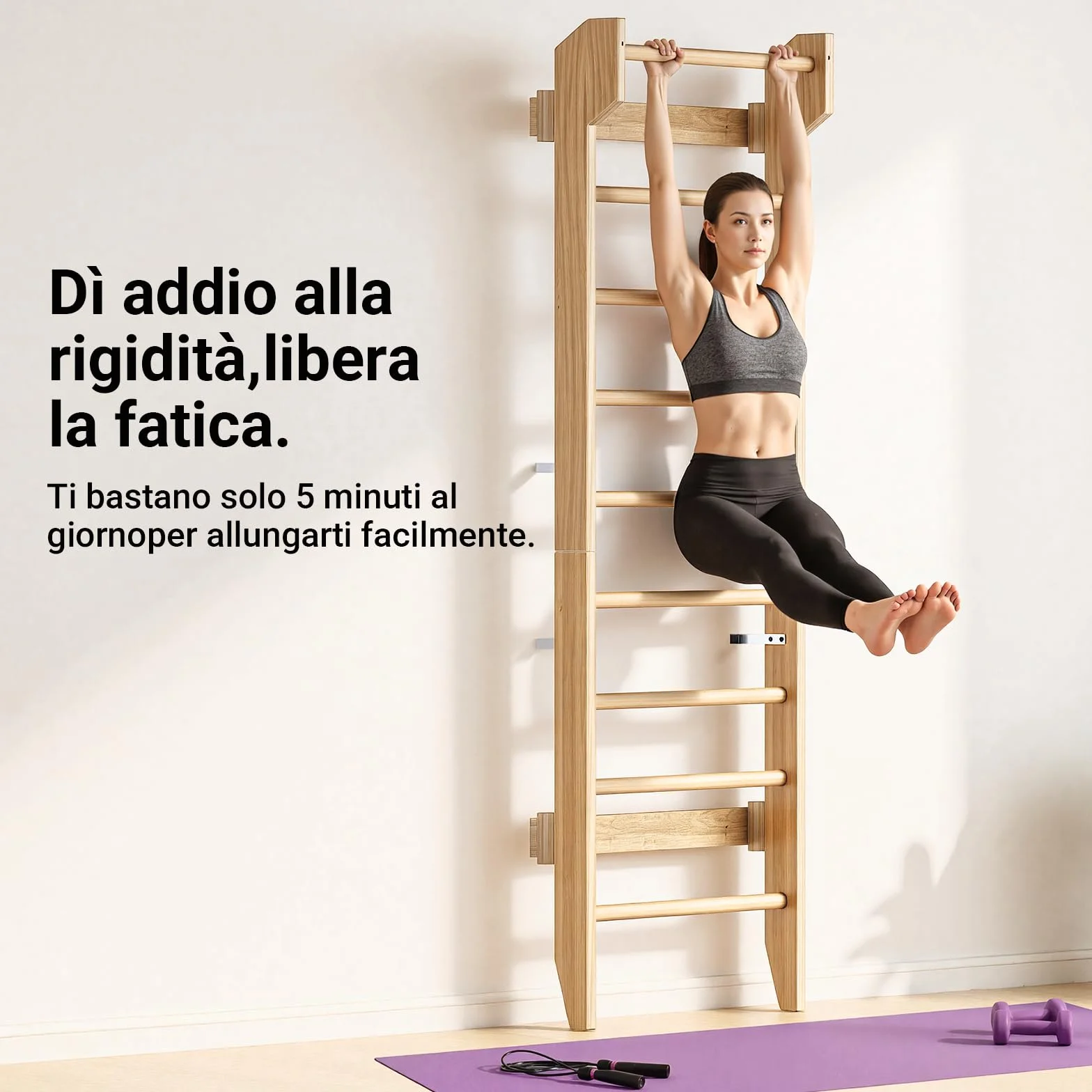 COSYLAND Spalliera Svedese in Legno da Parete 100 kg per Allenamento e Stretching