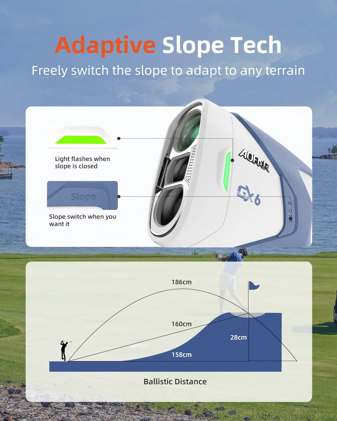 AOFAR GX6 Telemetro Golf 1000Y Precisione ±0,5Y Ricaricabile con Vibrazione e Compensazione Pendenza 7X