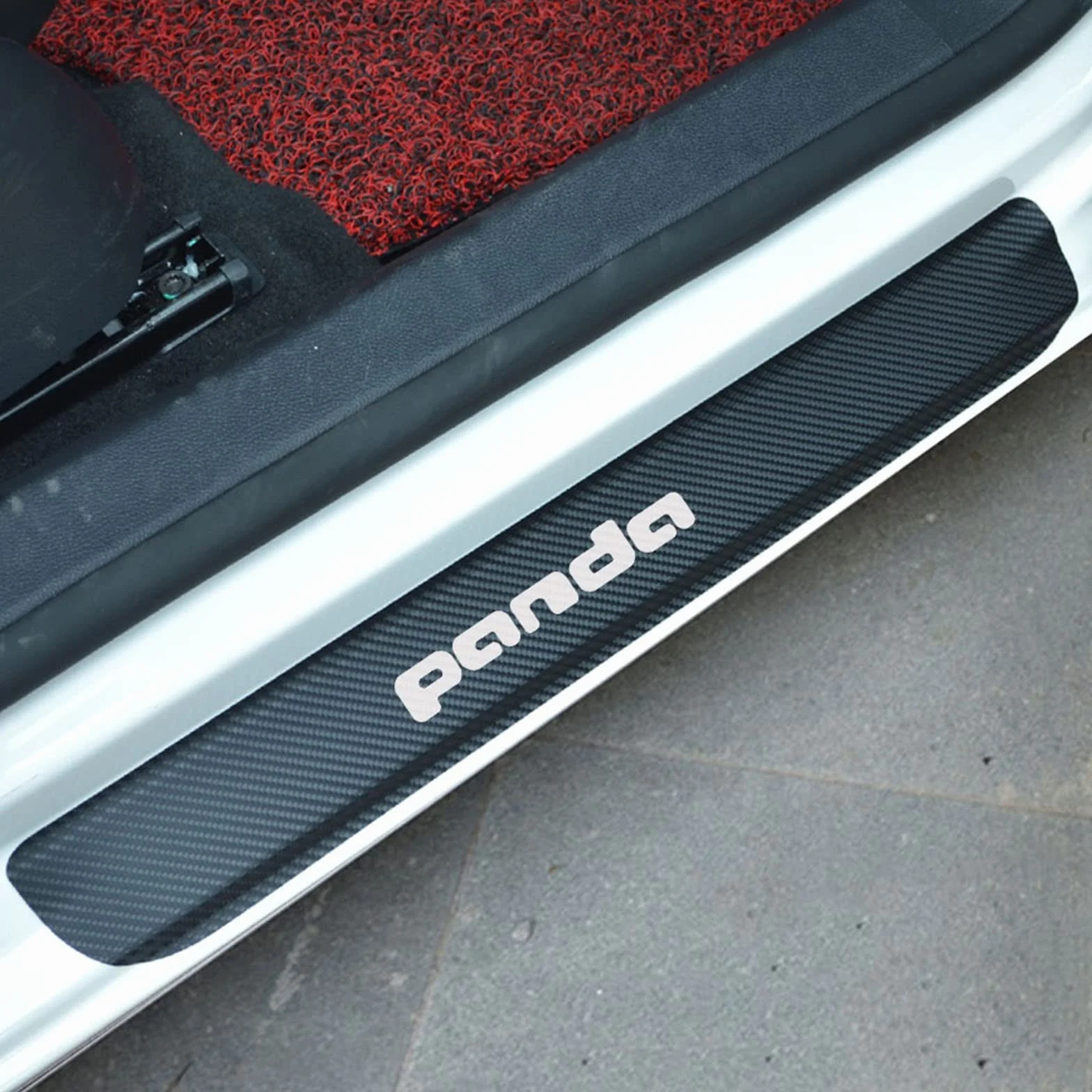 4 Pezzi Fibra di Carbonio Battitacco per Auto Sticker, per Fi-at 500 500x 500l panda PUNTO BRAVO, Esterno Battitacco Protezione Plates Anti-Graffio Scuff Adesivi Decorativi Accessori, Panda White