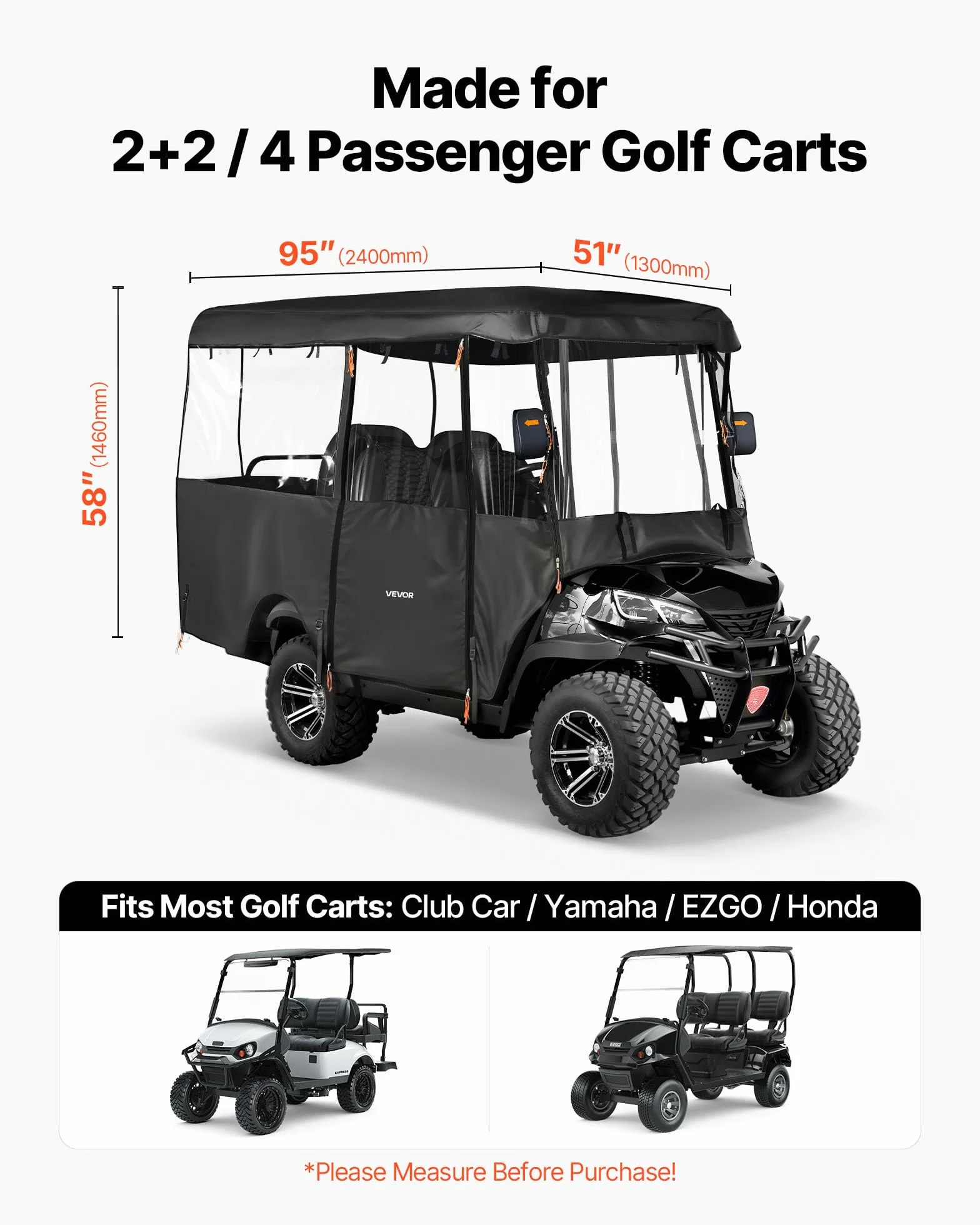 VEVOR Copertura per Carrello da Golf Visibile Antipioggia 4 Posti Tessuto Oxford 600D Impermeabile Finestre PVC Trasparente