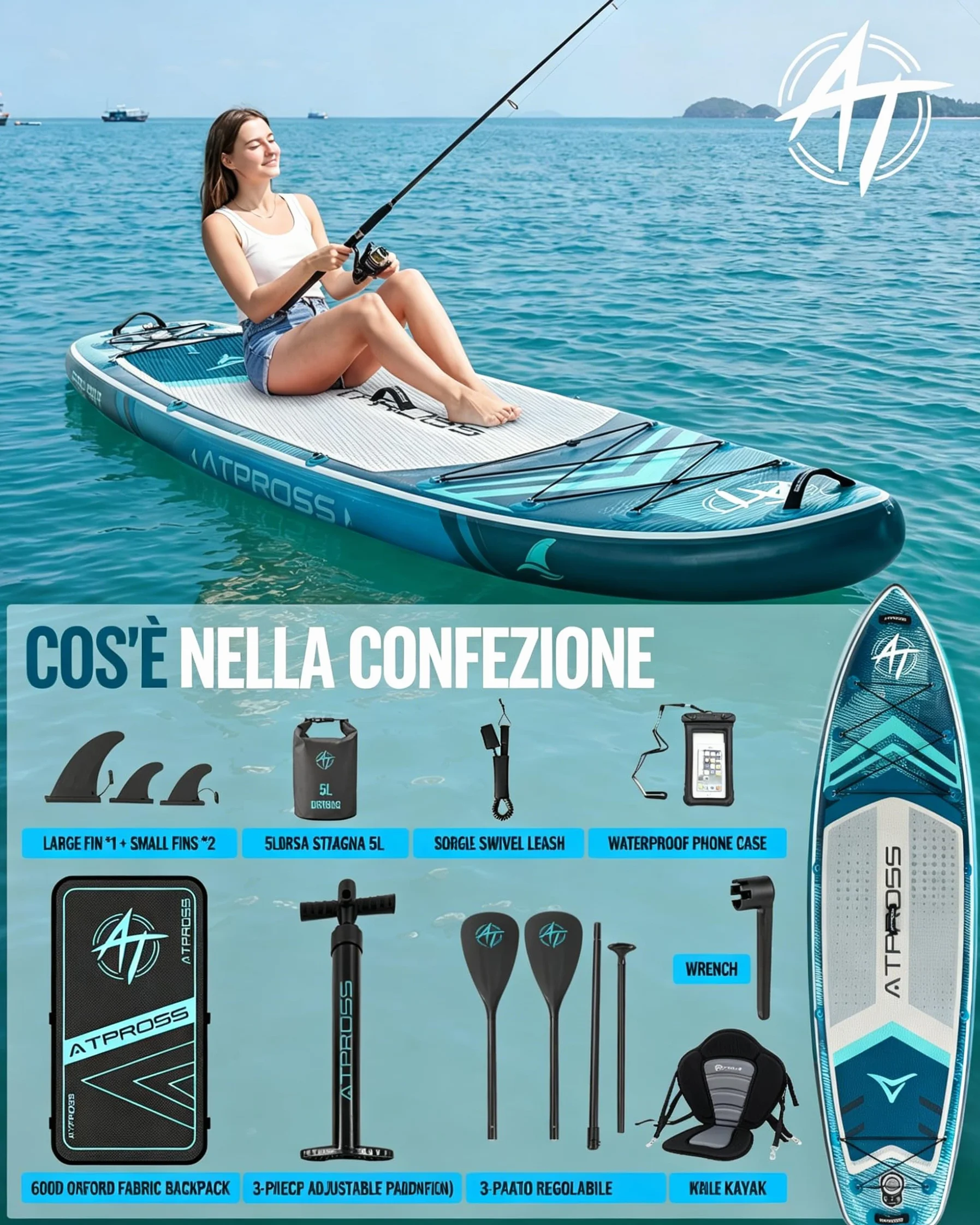 Tavola SUP Gonfiabile 320x84cm Stand Up Paddle Extra Largo per 2 Persone, Portata 200kg, Canoa Gonfiabile Stabile Antiscivolo