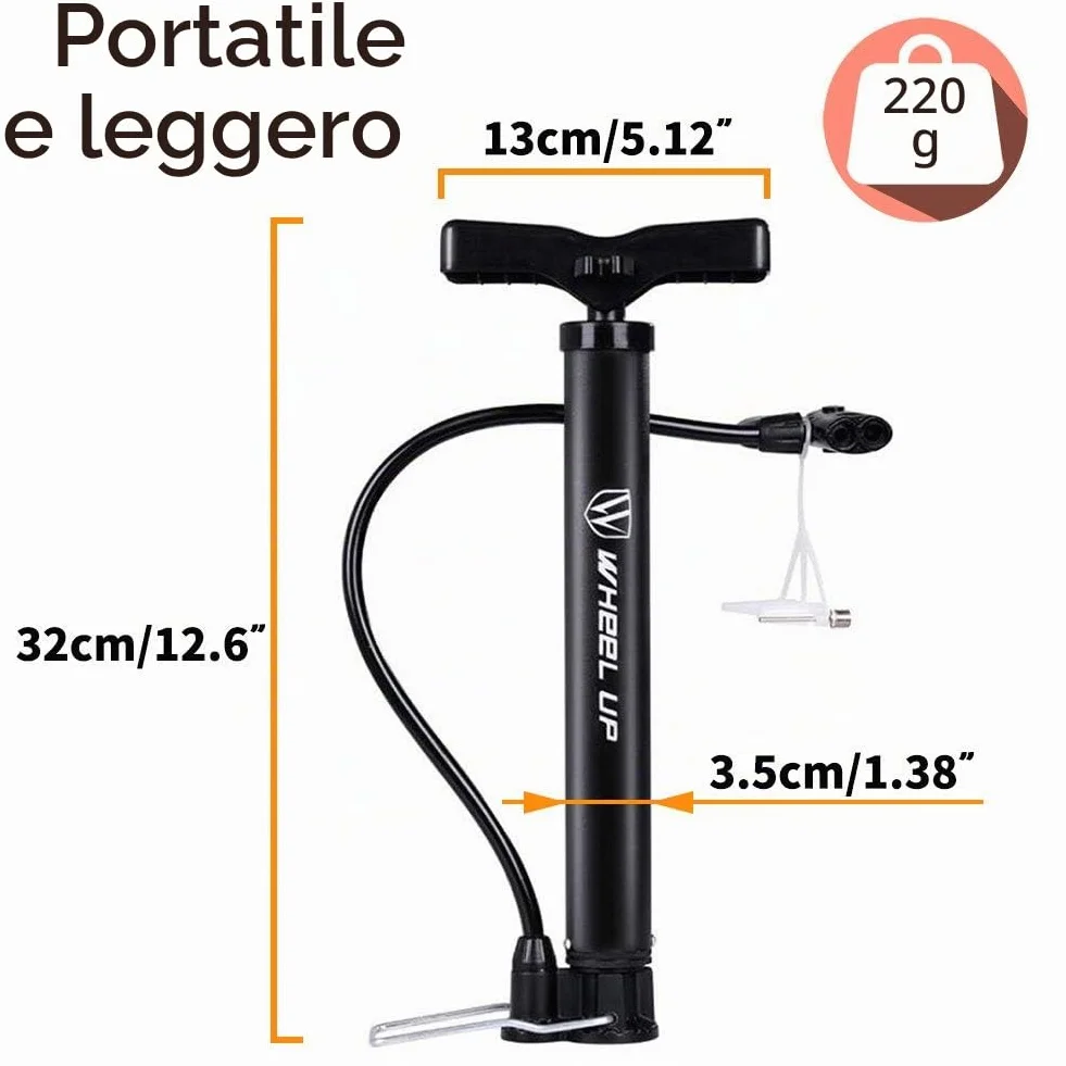 Letton Pompa da pavimento portatile per bicicletta 8 bar valvole Presta Schrader ago multifunzione