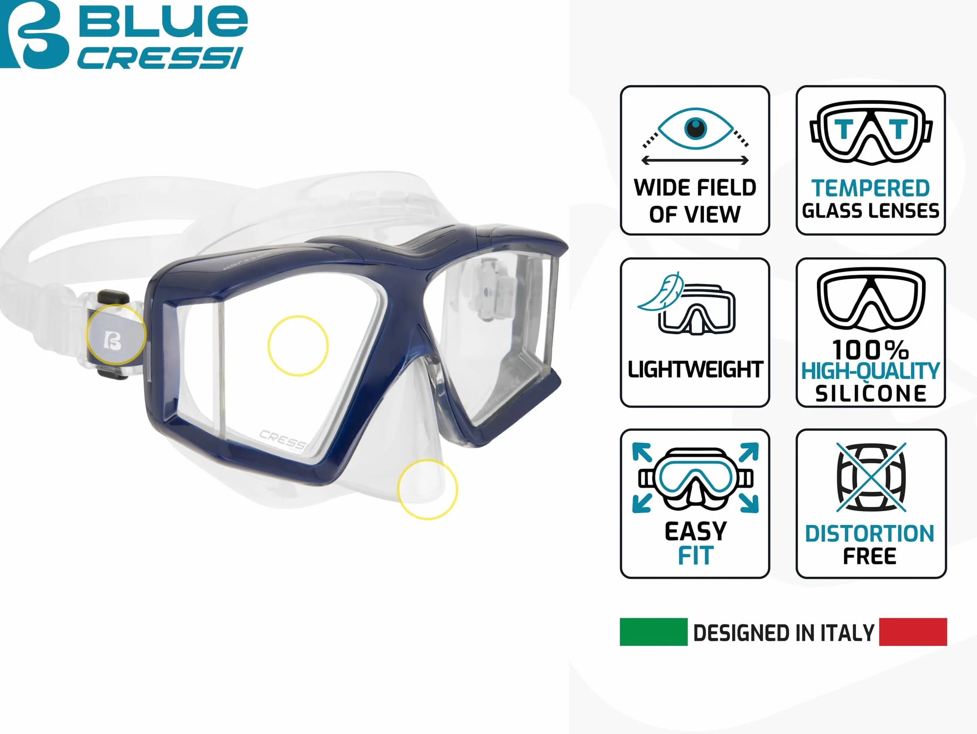 CRESSI Horizon Maschera Singola 4 Vetri Separati Combo Set Maschera+Snorkel Scilla Top Dry Valve System