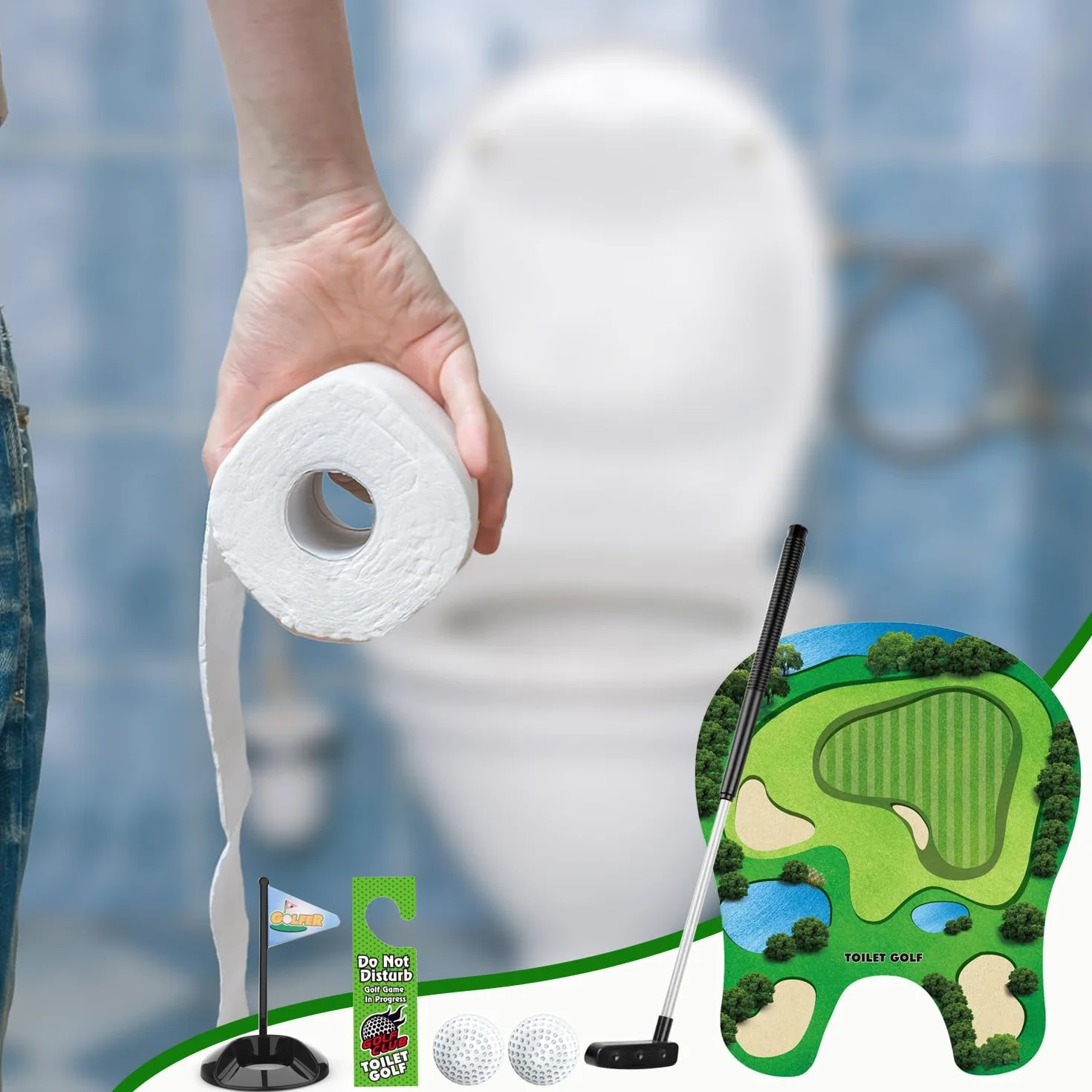 Mini Golf Set Regalo con Mazze Scalabili, Tappetino da Putting, 2 Palline e Gancio per Porta