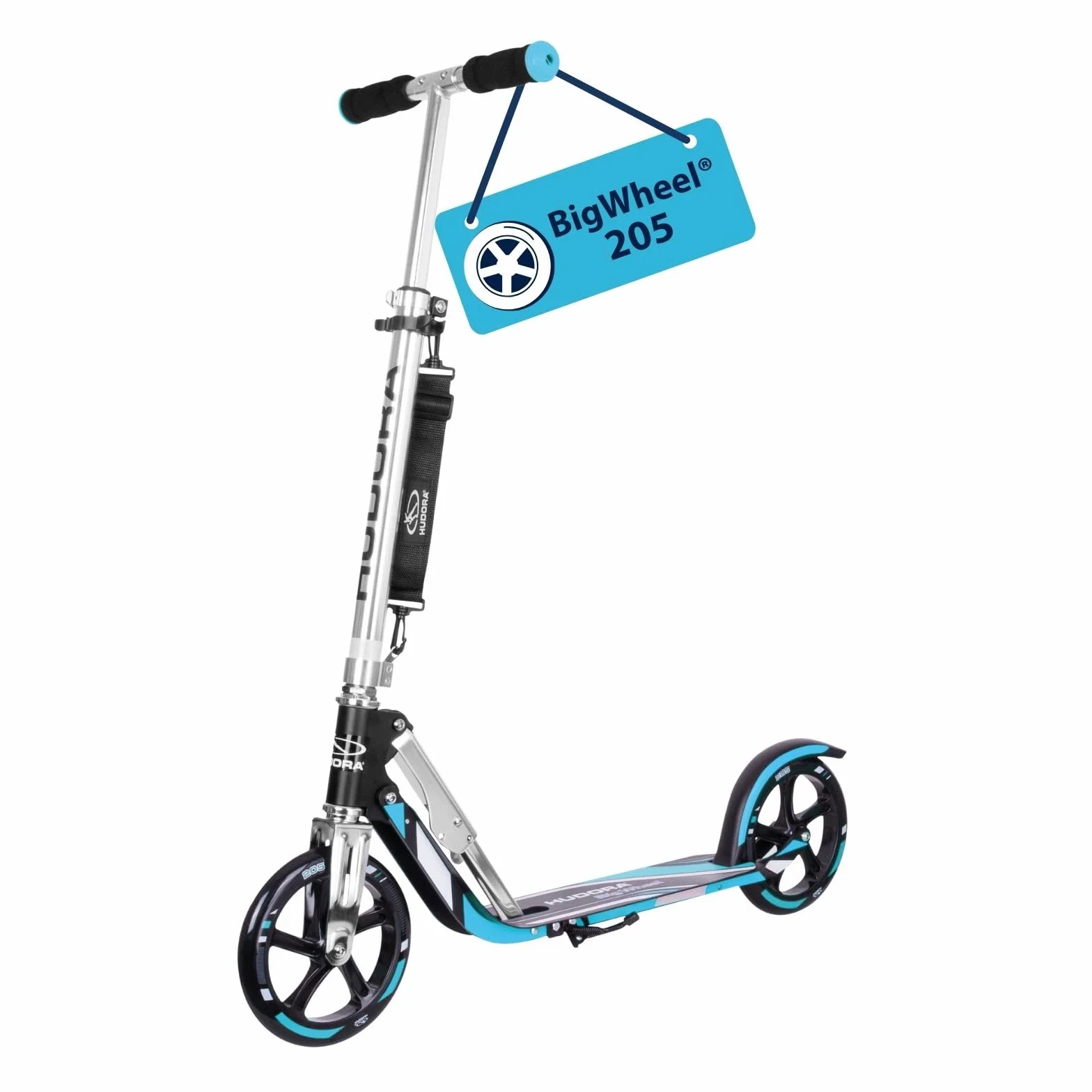 HUDORA Monopattino BigWheel 205 – Pieghevole Regolabile Alluminio per Bambini e Adulti 100 kg Nero/Blu
