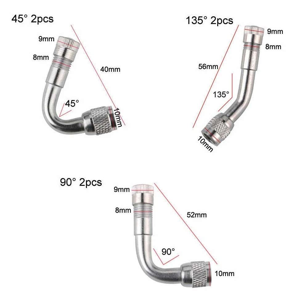 RUNCCI-YUN 6 Pezzi Estensori di valvole, Pneumatico Stelo Estensione angolare – per Estende 45 Gradi 90 Gradi 135 Gradi, Kit Adattatore per Auto Camion Moto Bici 3 Tipi (Argentato)